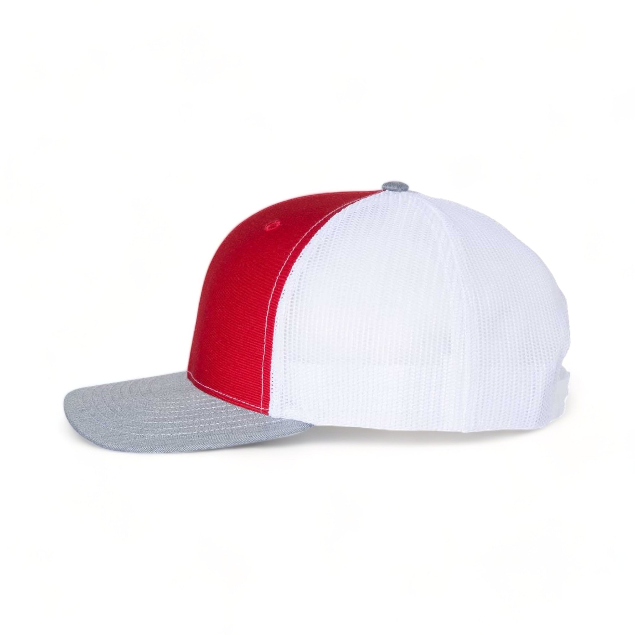 Side view of Richardson 112 custom hat in red, white and heather grey