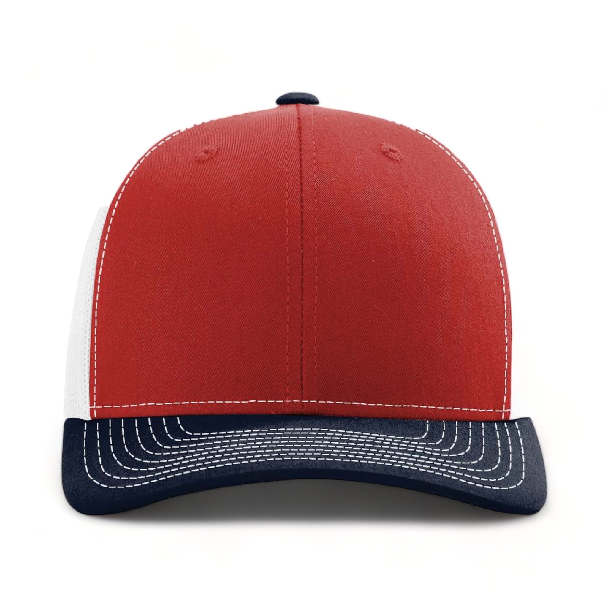 Front view of Richardson 112 custom hat in red, white and navy