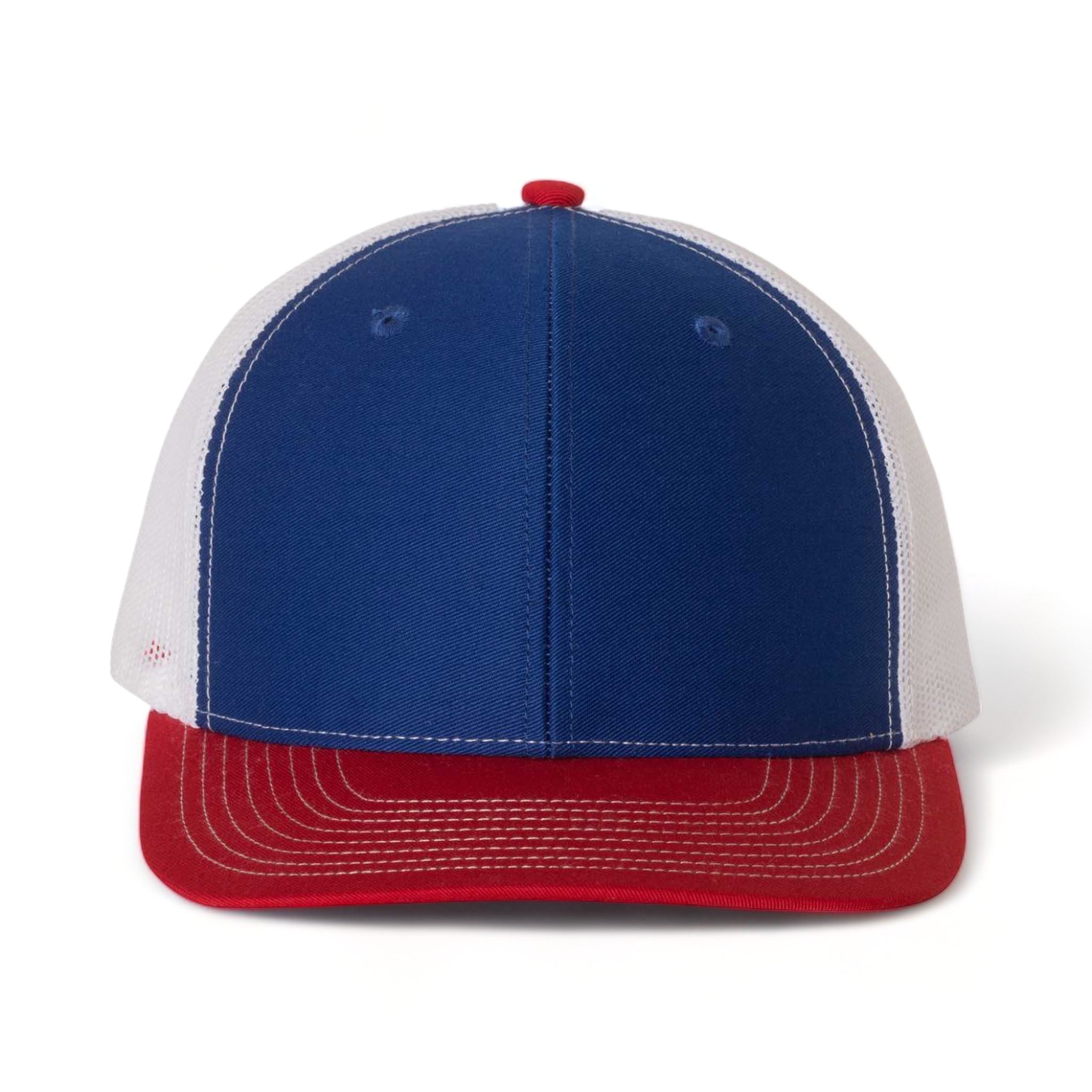Front view of Richardson 112 custom hat in royal, white and red