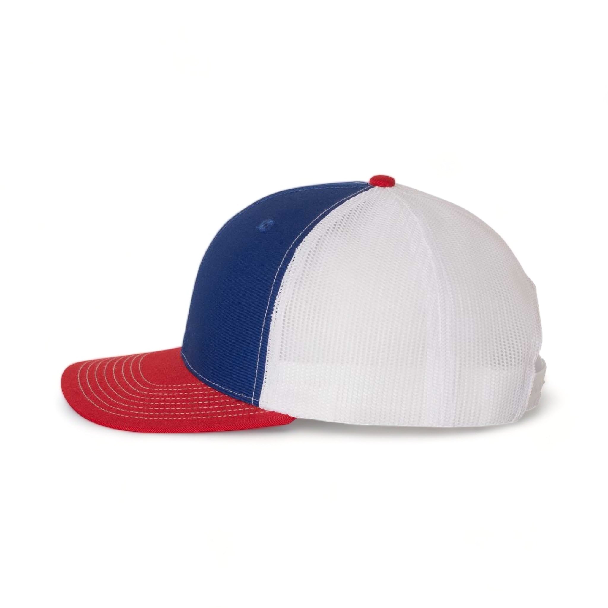 Side view of Richardson 112 custom hat in royal, white and red