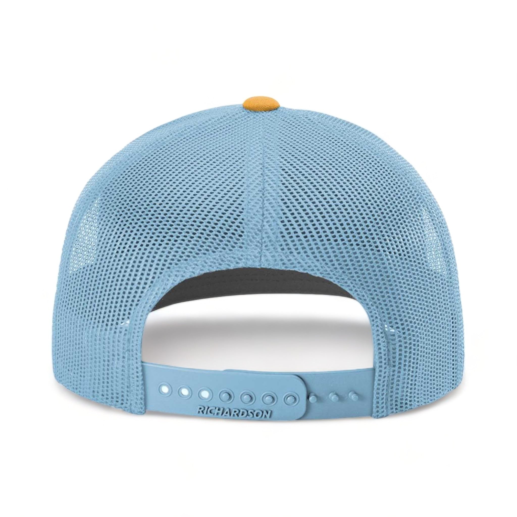 Back view of Richardson 112 custom hat in white, columbia blue and yellow