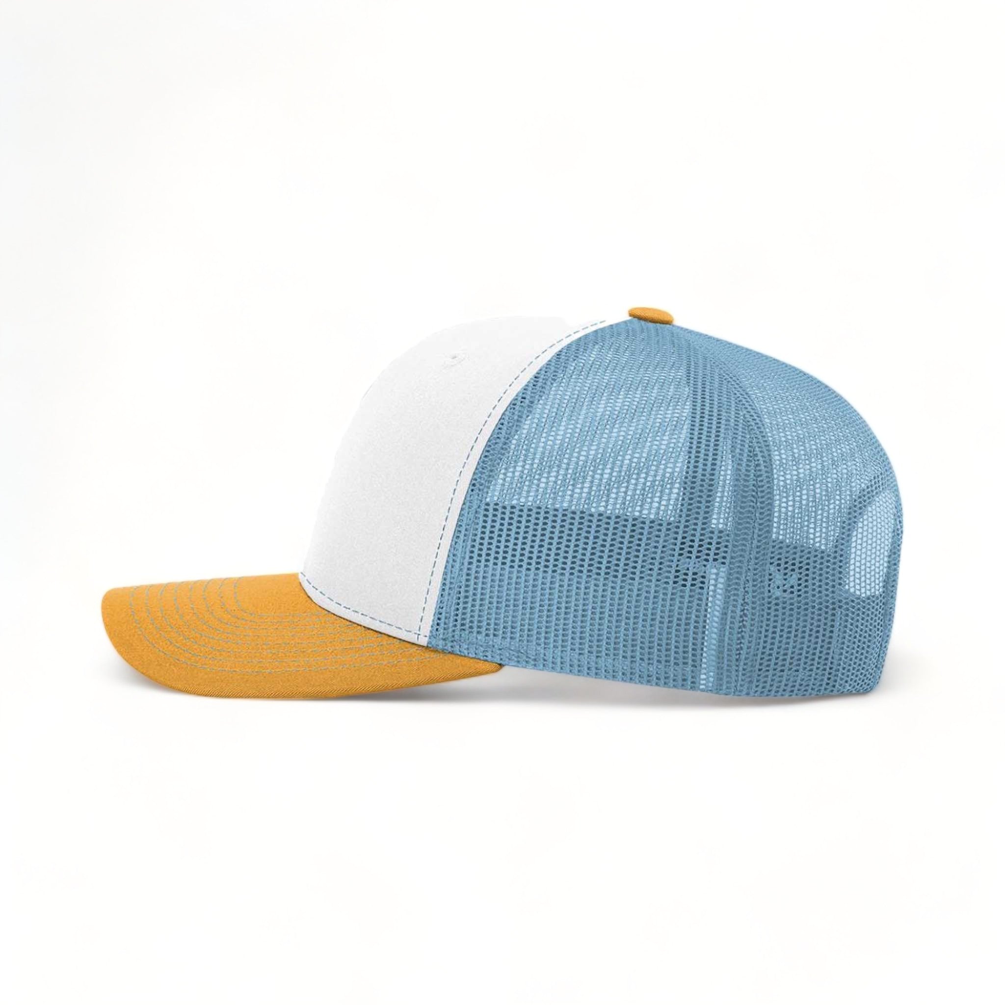 Side view of Richardson 112 custom hat in white, columbia blue and yellow