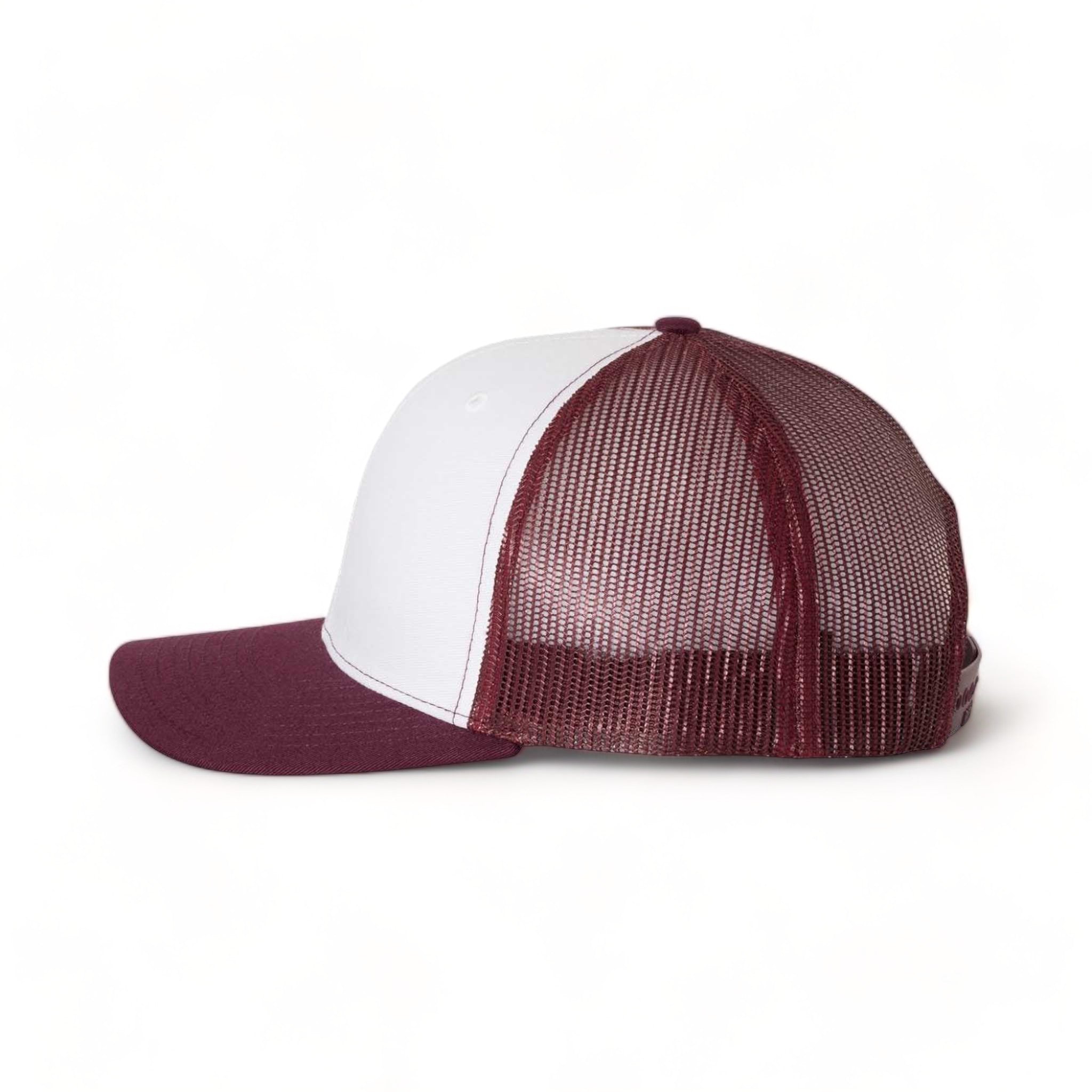 Side view of Richardson 112 custom hat in white and maroon