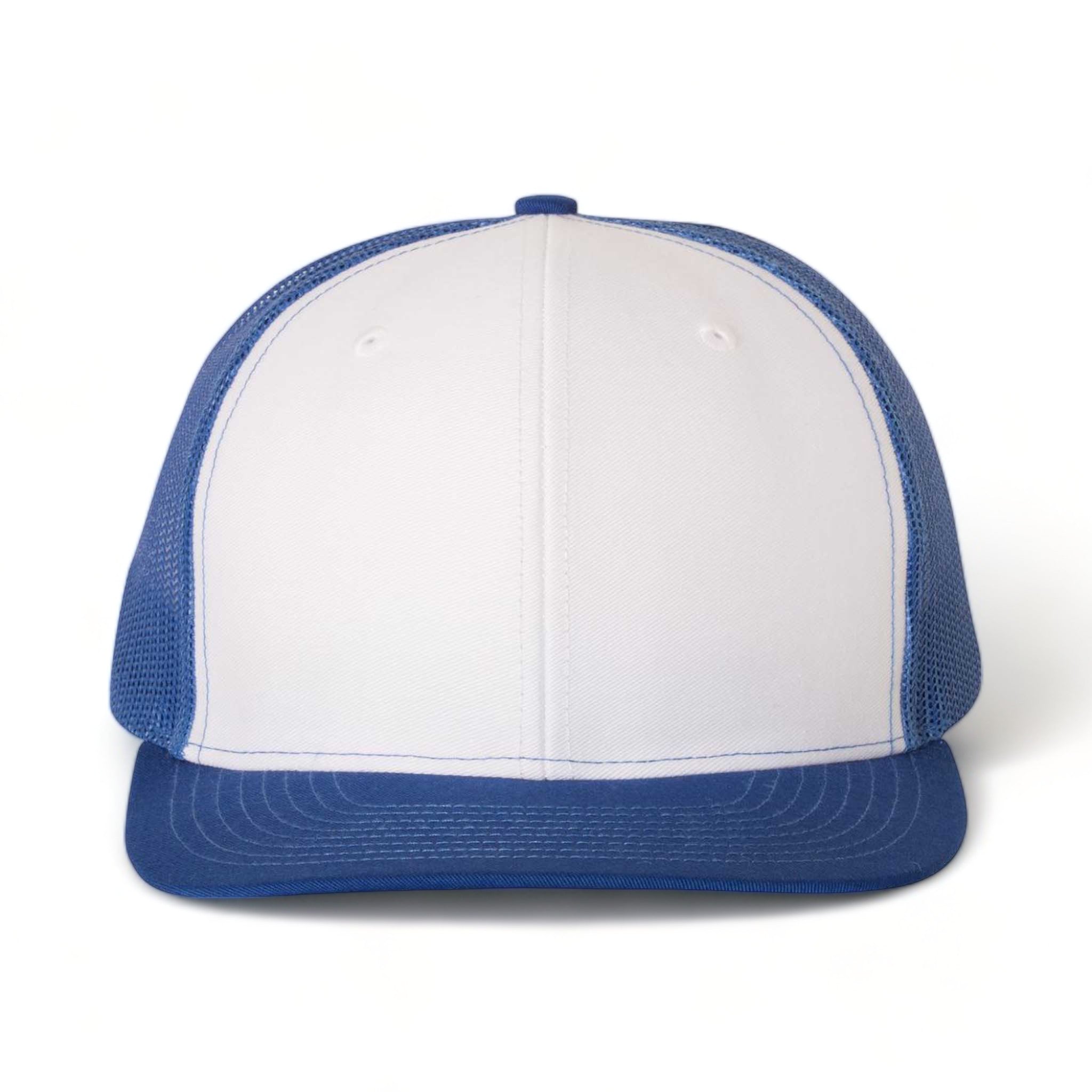 Front view of Richardson 112 custom hat in white and royal