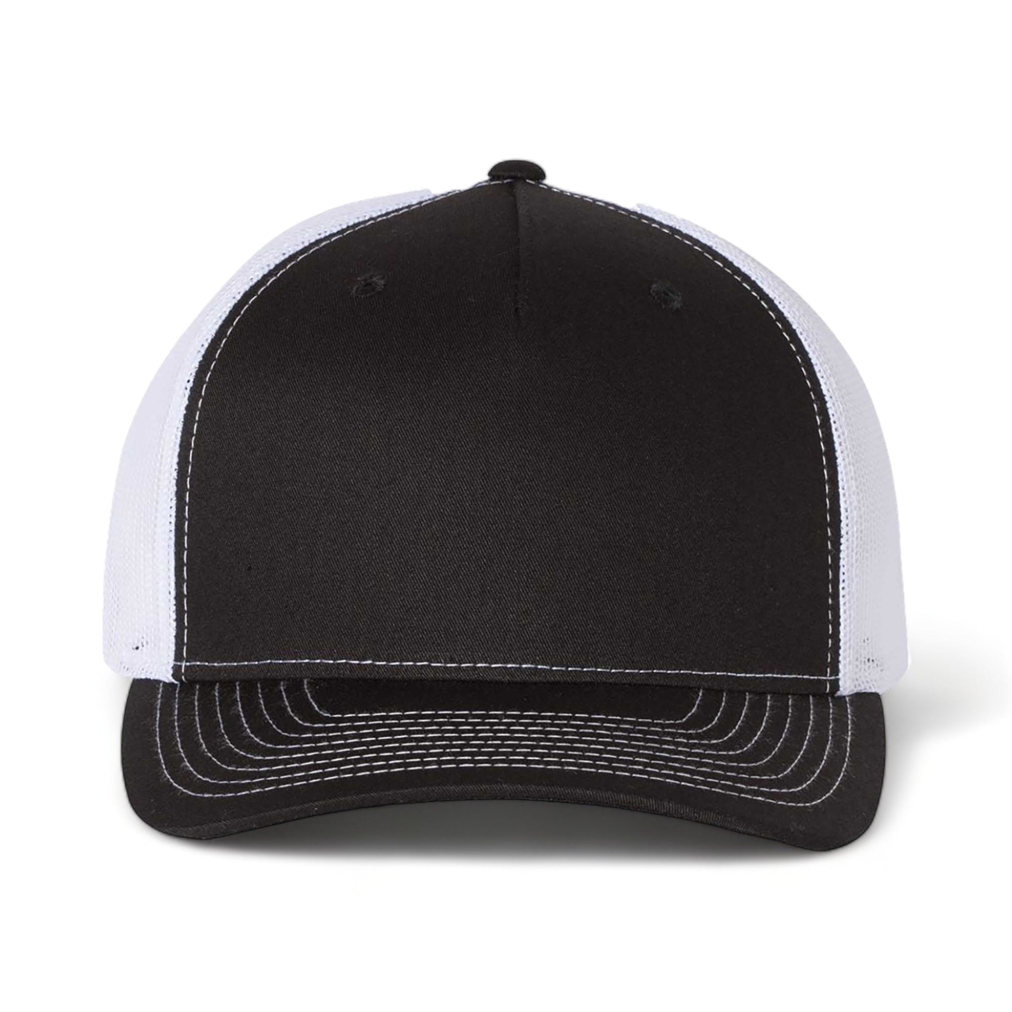 Front view of Richardson 112FP custom hat in black and white