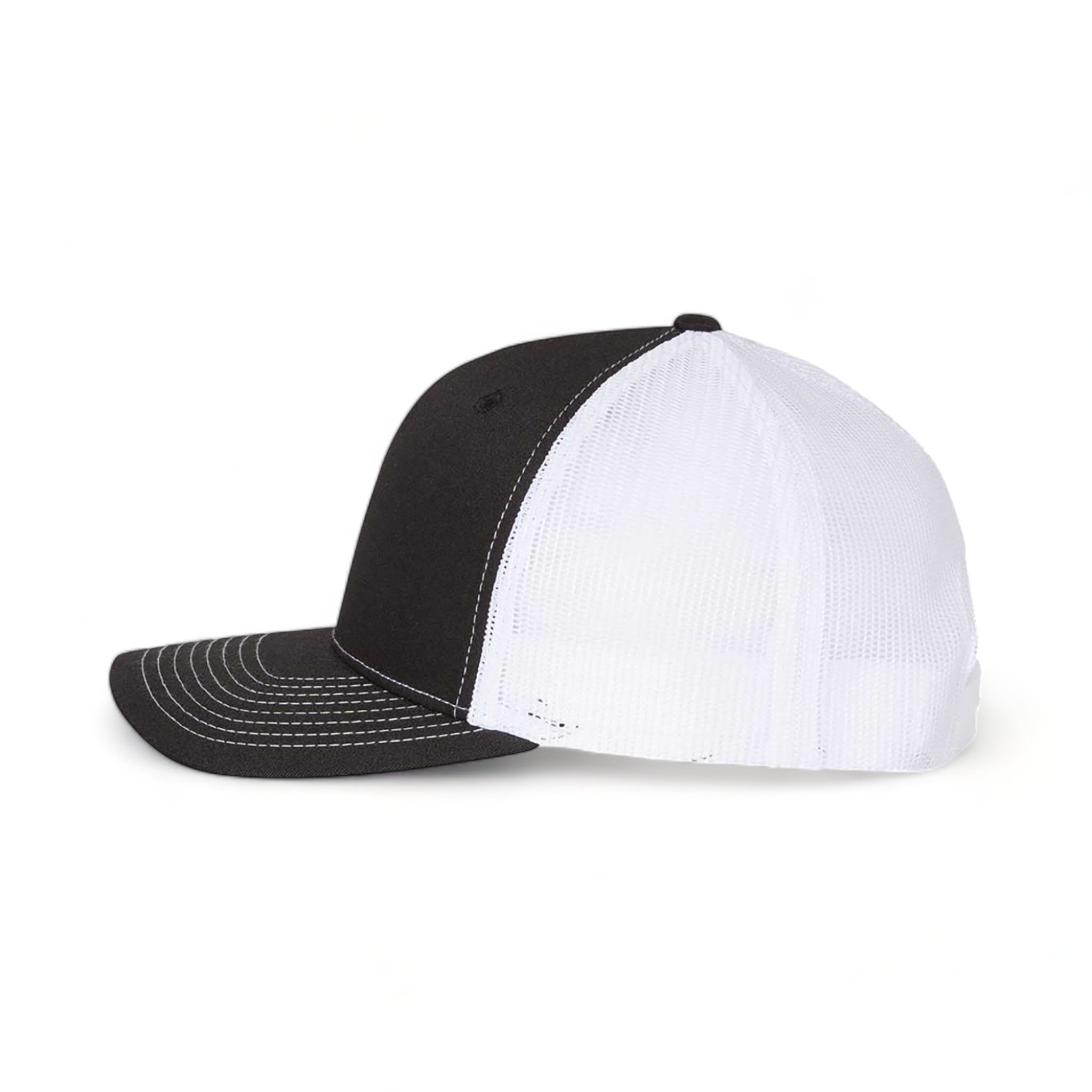 Side view of Richardson 112FP custom hat in black and white