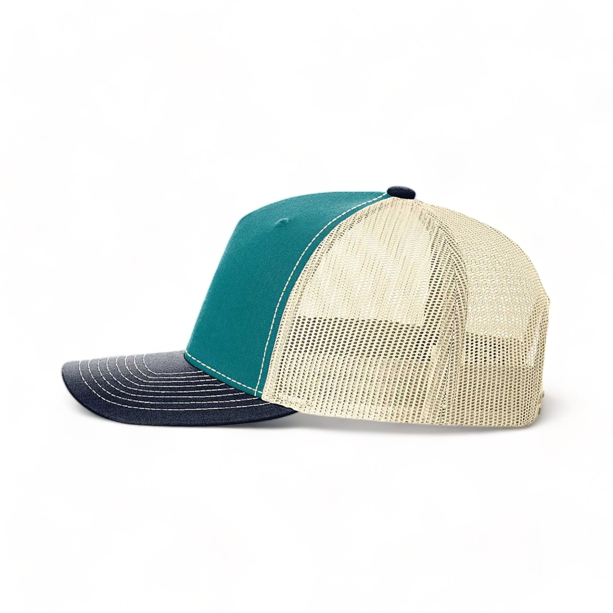 Side view of Richardson 112FP custom hat in blue teal, birch and navy