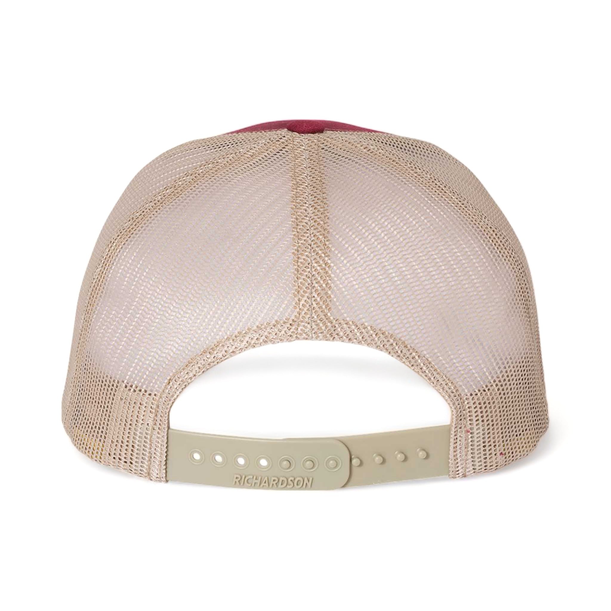 Back view of Richardson 112FP custom hat in cardinal and tan