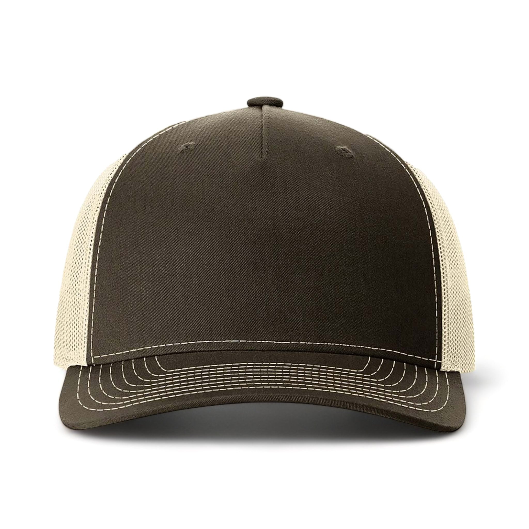 Front view of Richardson 112FP custom hat in chocolate chip and birch