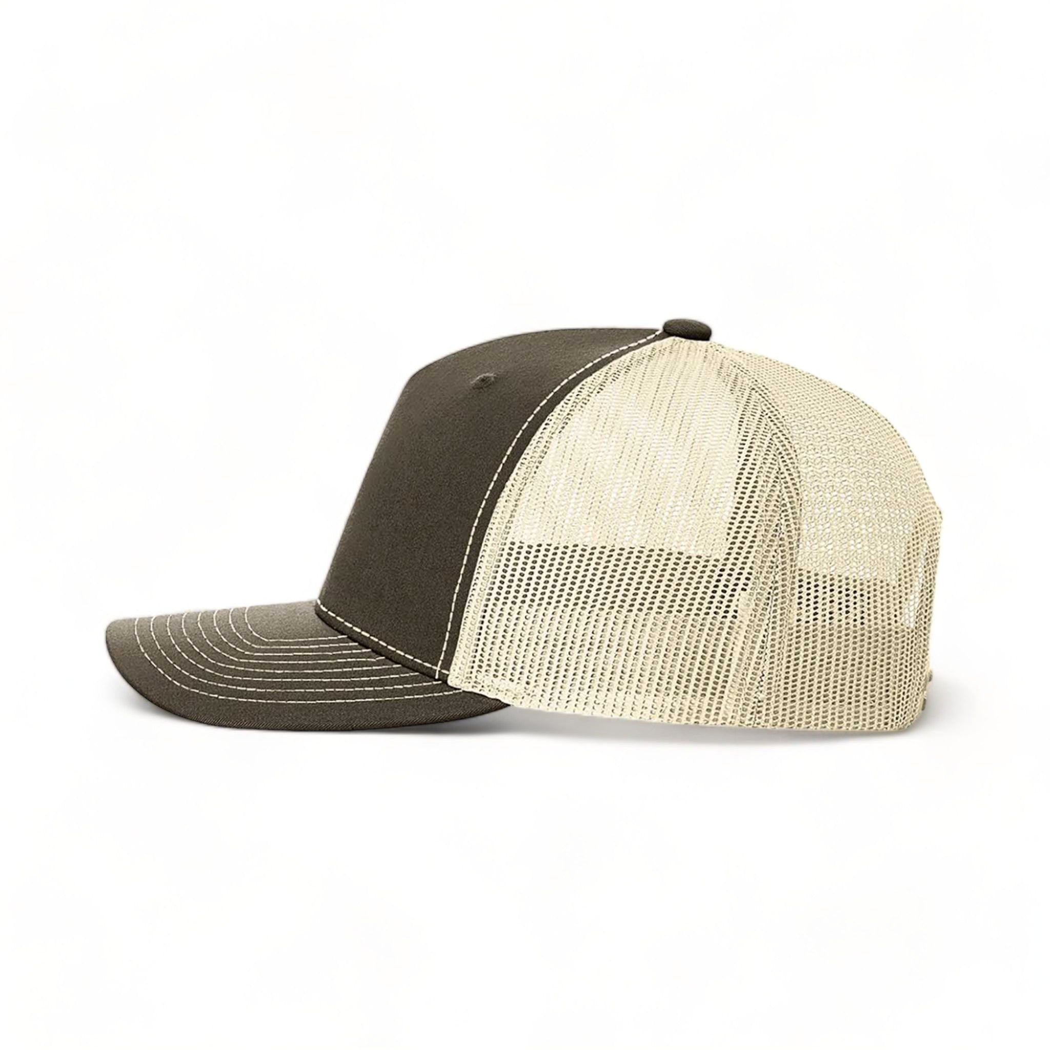 Side view of Richardson 112FP custom hat in chocolate chip and birch