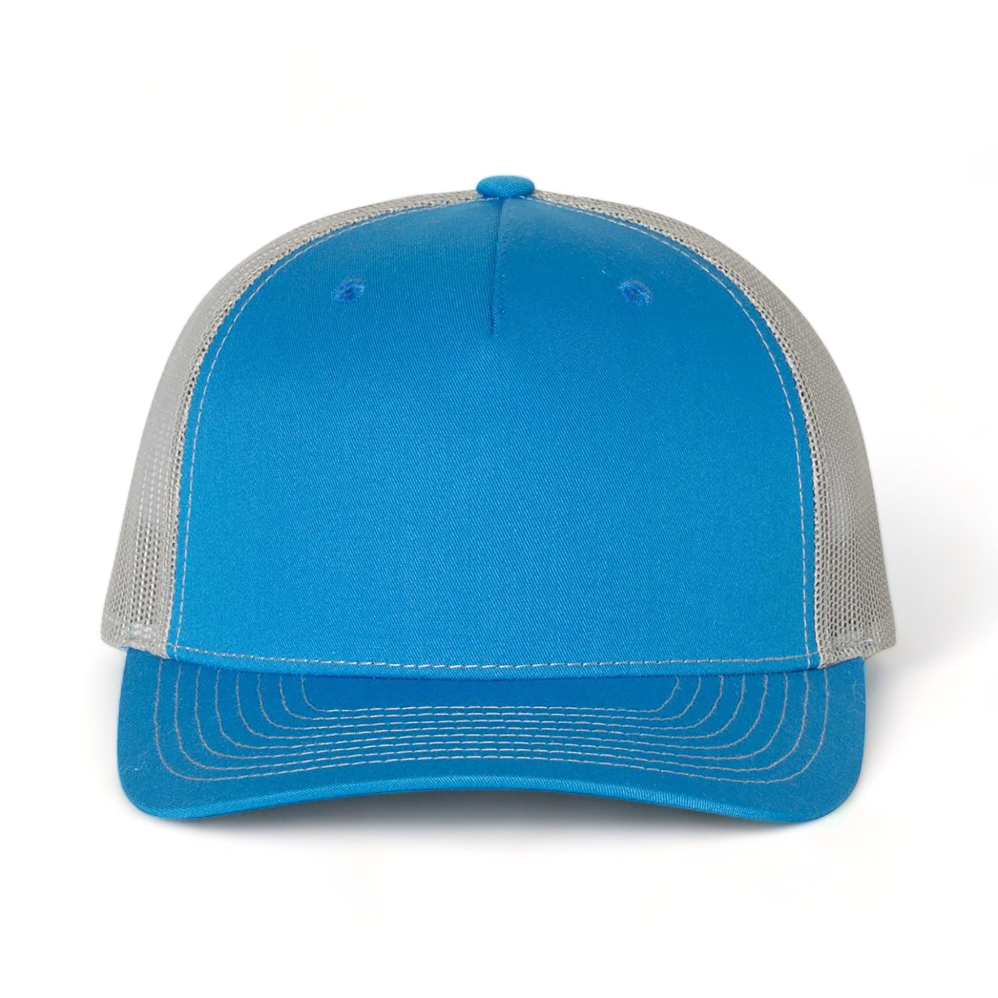 Front view of Richardson 112FP custom hat in cobalt blue and grey