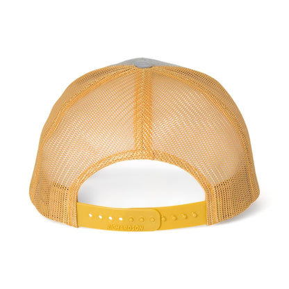 Back view of Richardson 112FP custom hat in heather grey and amber gold