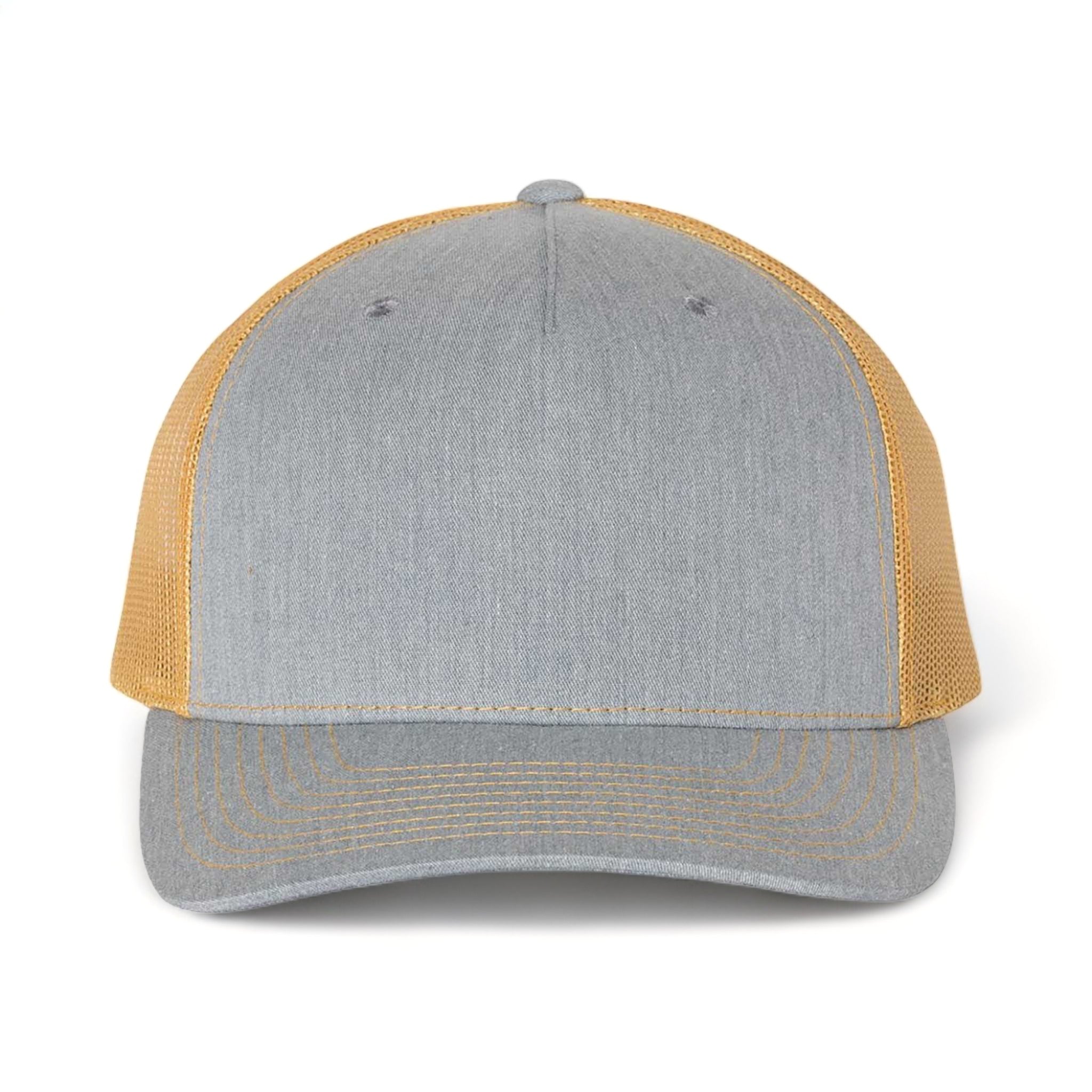Front view of Richardson 112FP custom hat in heather grey and amber gold