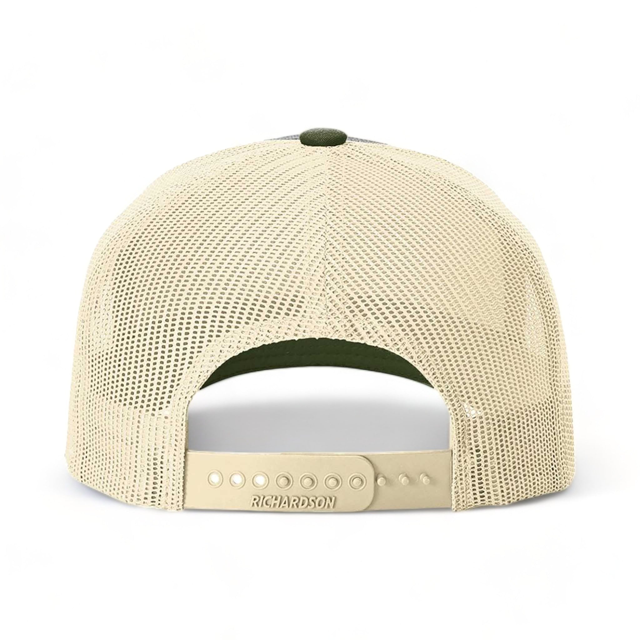Back view of Richardson 112FP custom hat in heather grey, birch and army olive