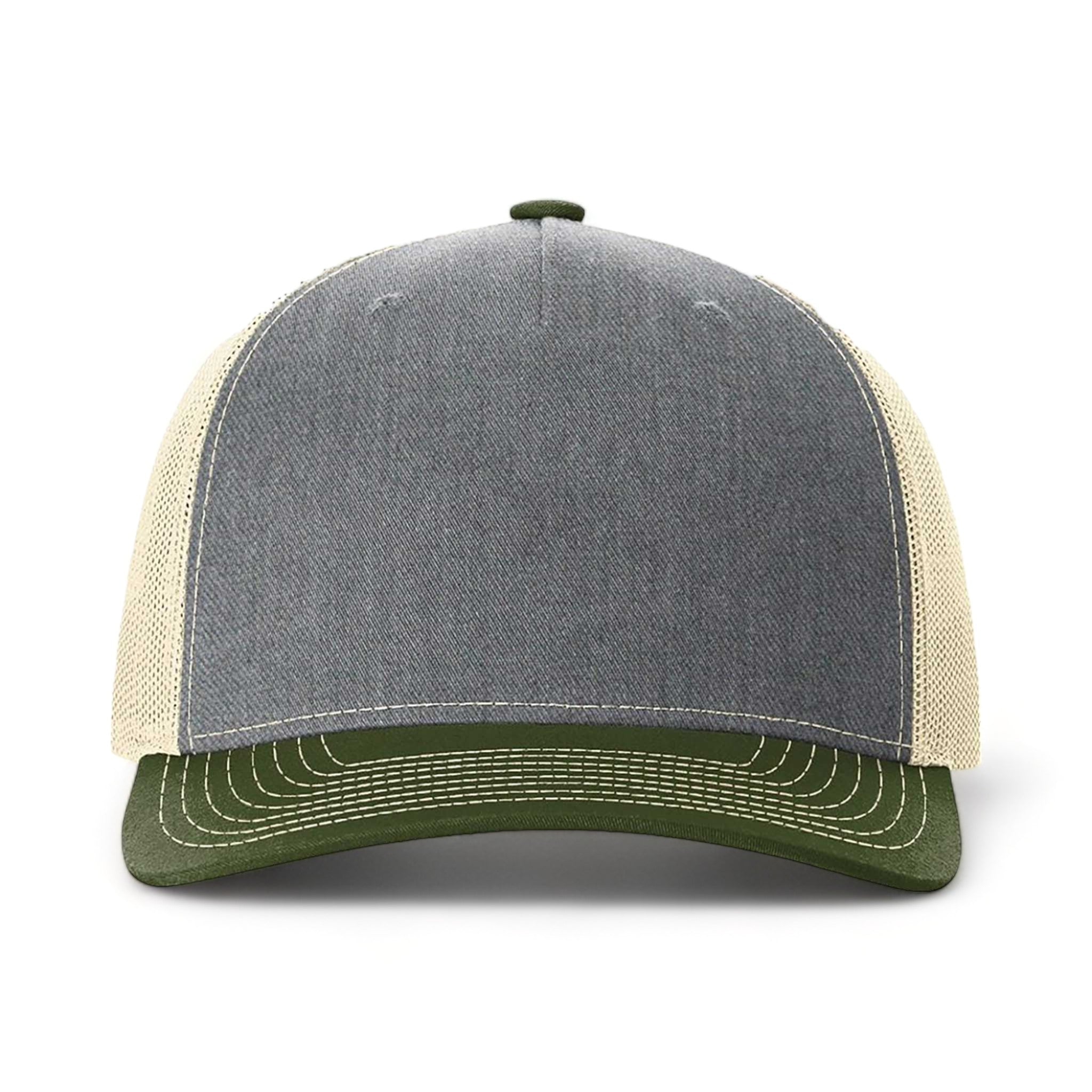 Front view of Richardson 112FP custom hat in heather grey, birch and army olive