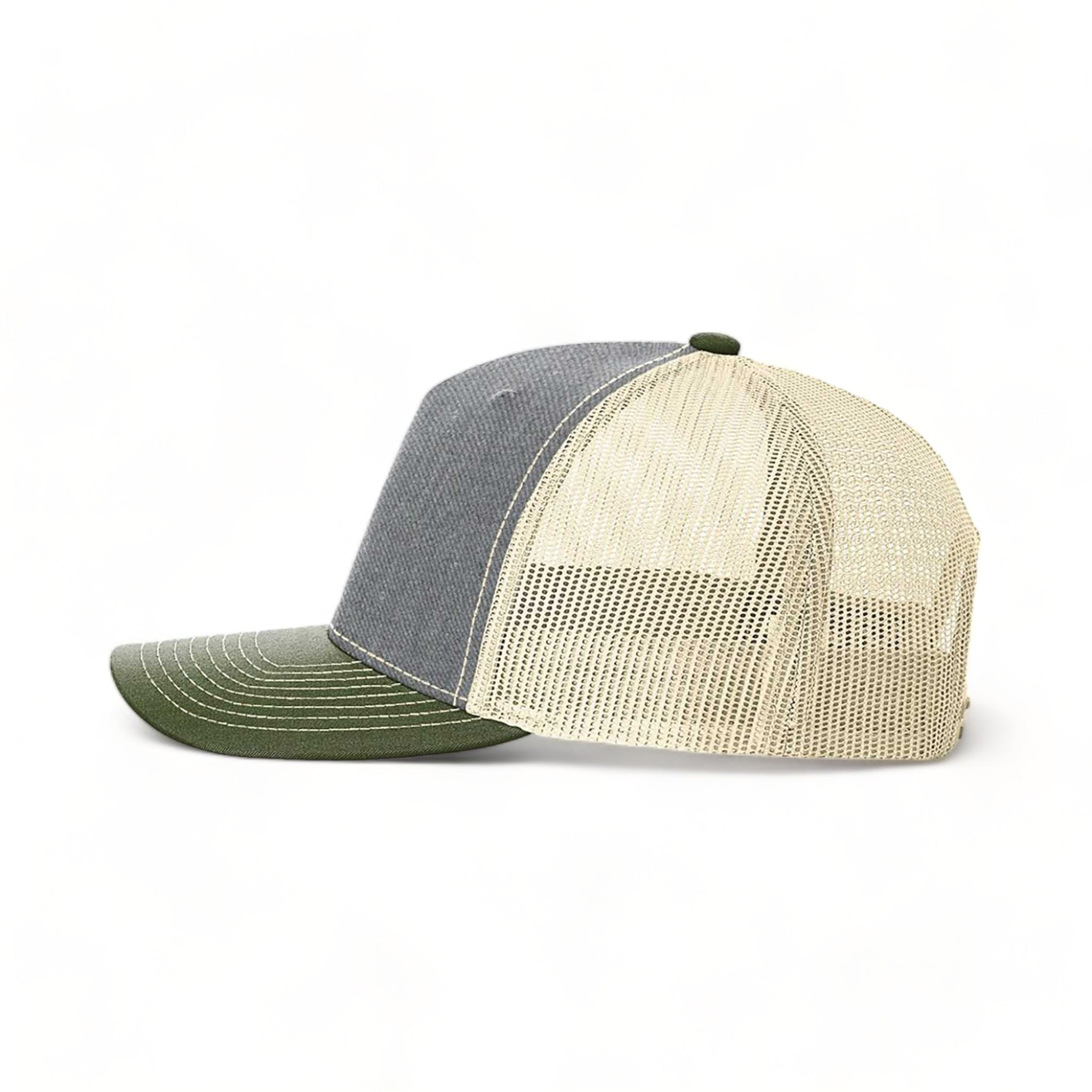 Side view of Richardson 112FP custom hat in heather grey, birch and army olive