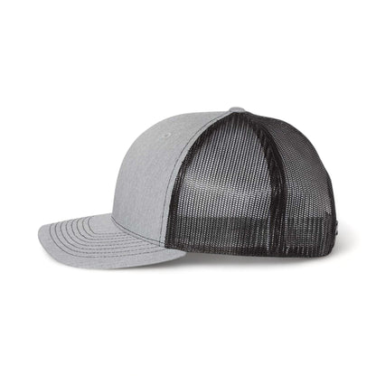 Side view of Richardson 112FP custom hat in heather grey and black