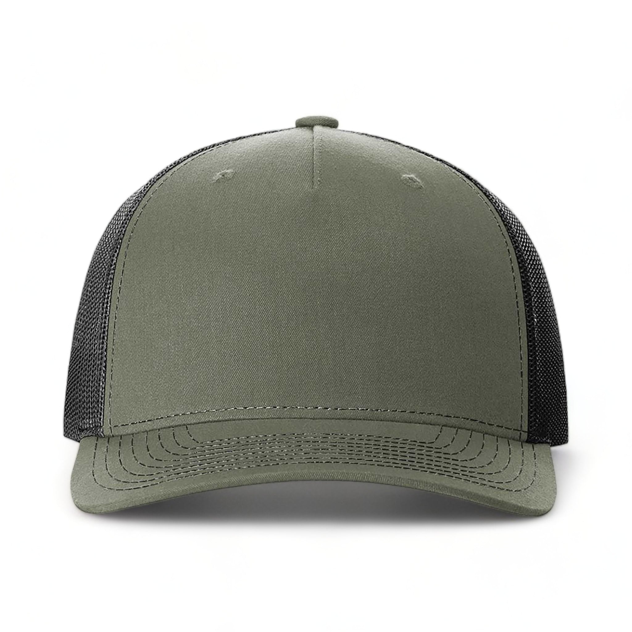 Front view of Richardson 112FP custom hat in loden green and black
