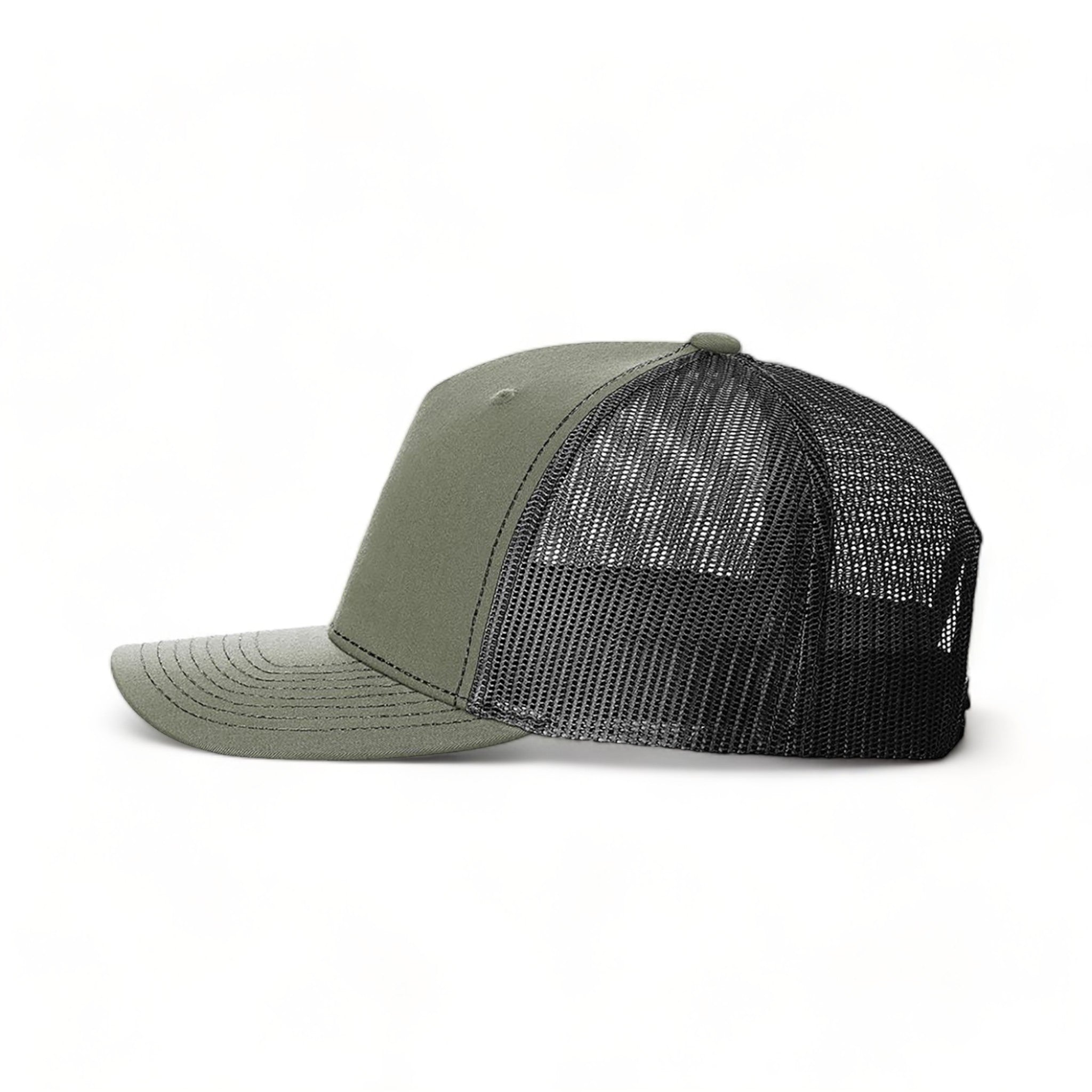 Side view of Richardson 112FP custom hat in loden green and black