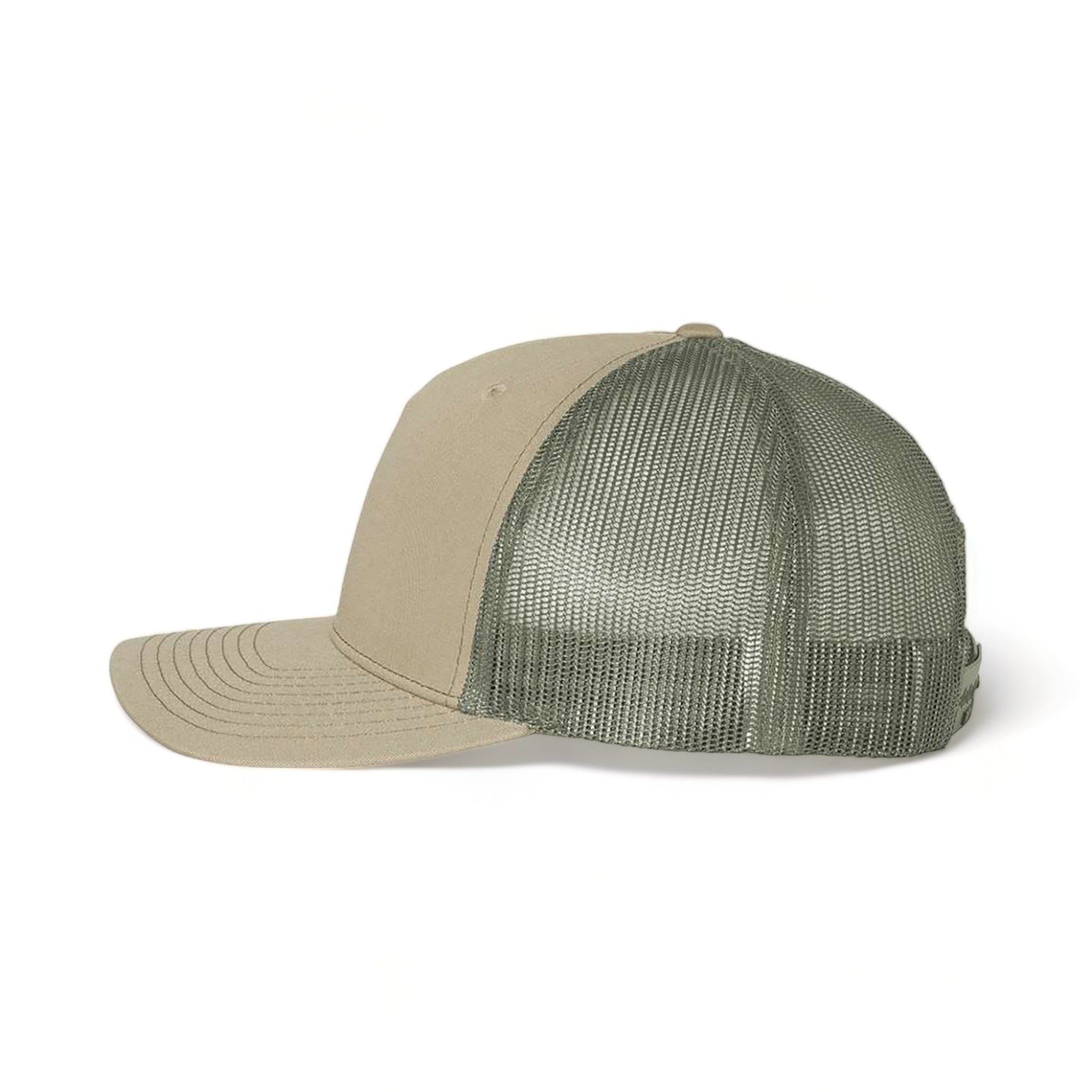 Side view of Richardson 112FP custom hat in pale khaki and loden green