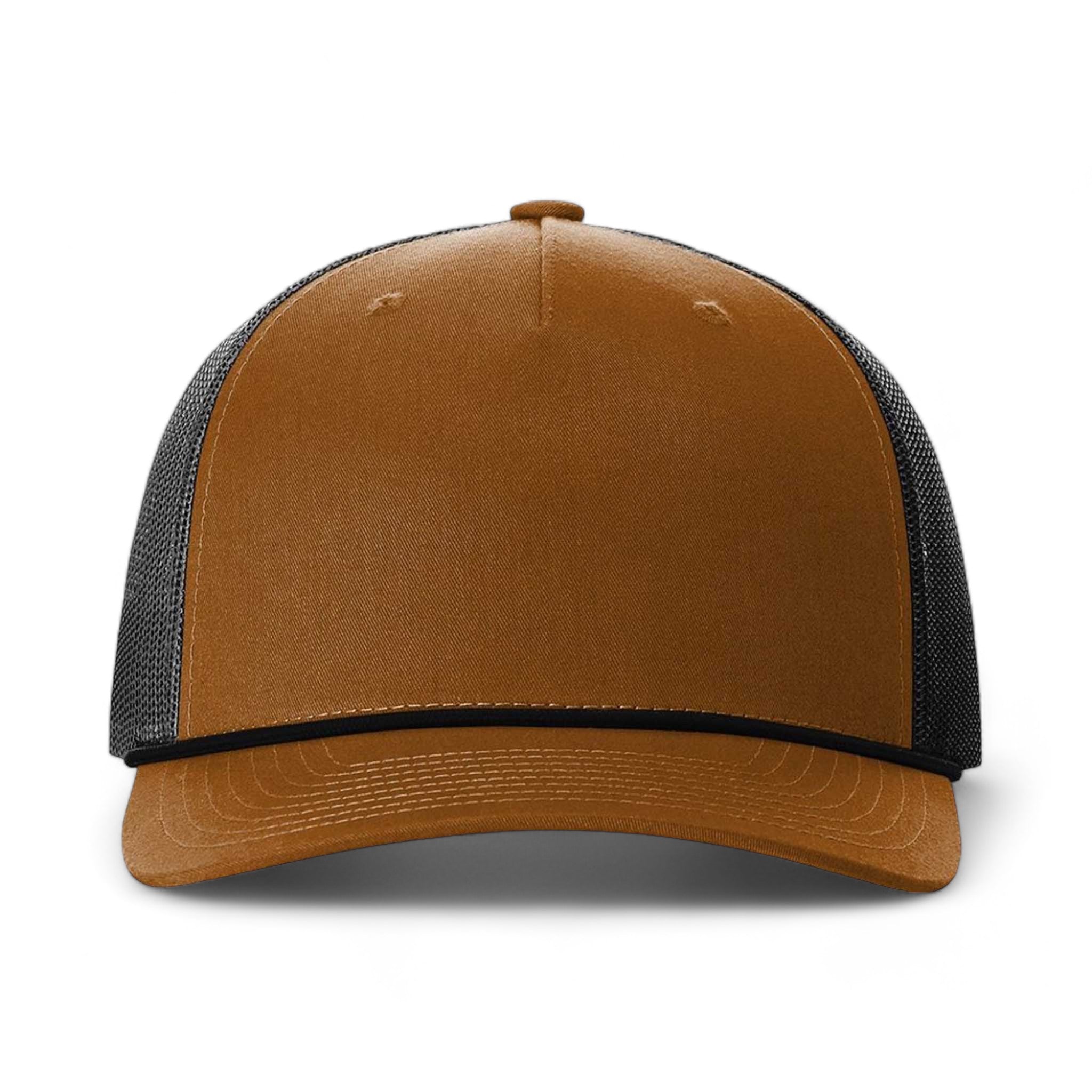 Front view of Richardson 112FPR custom hat in caramel and black