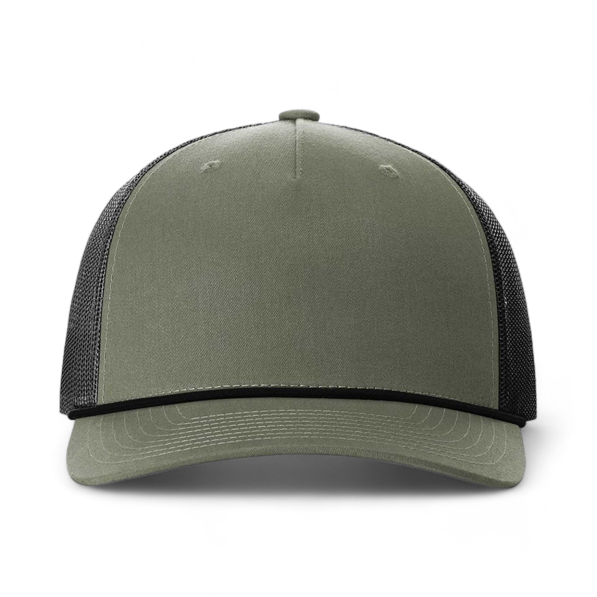 Front view of Richardson 112FPR custom hat in loden green and black