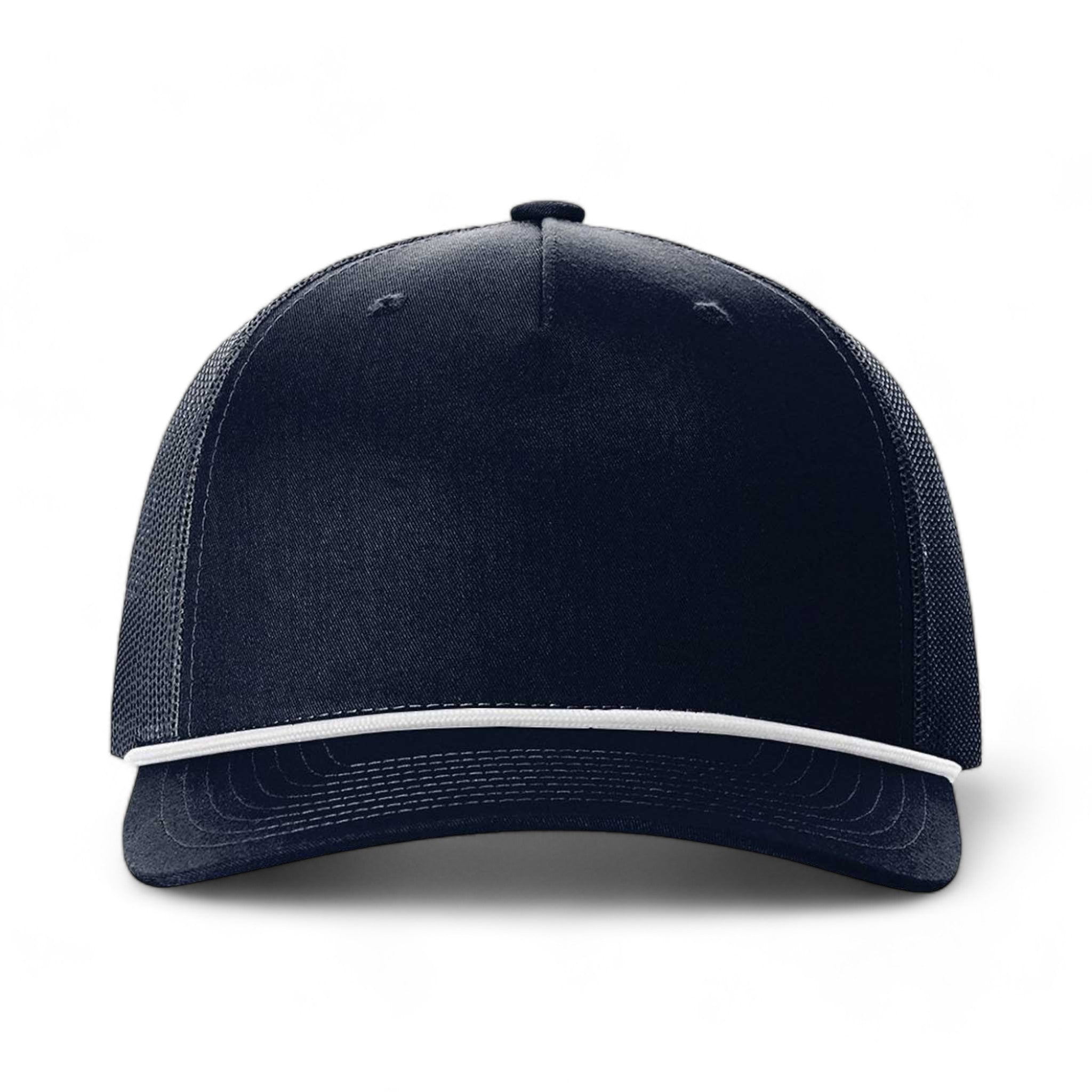 Front view of Richardson 112FPR custom hat in navy and white