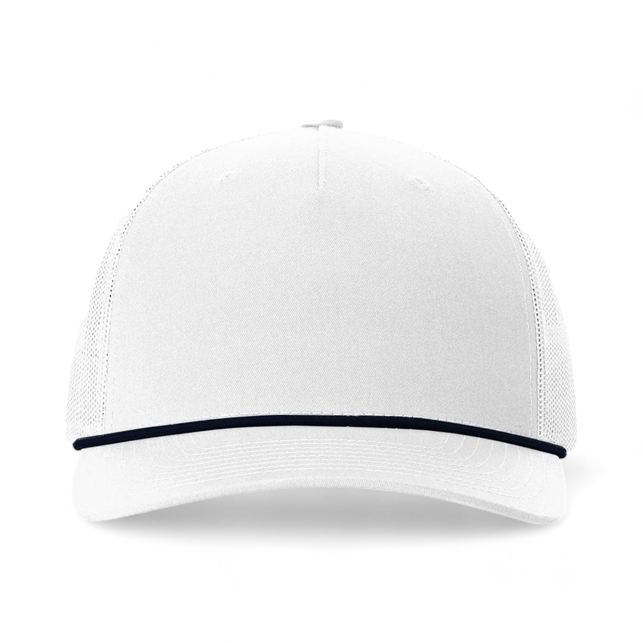 Front view of Richardson 112FPR custom hat in white and navy