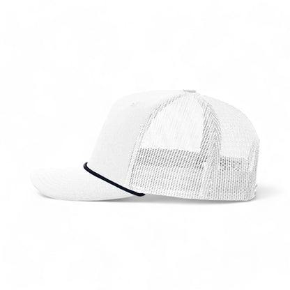 Side view of Richardson 112FPR custom hat in white and navy