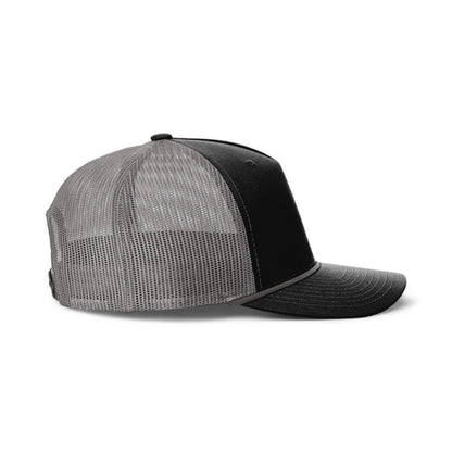 Right side view of Richardson 112FPR custom hat in black and charcoal