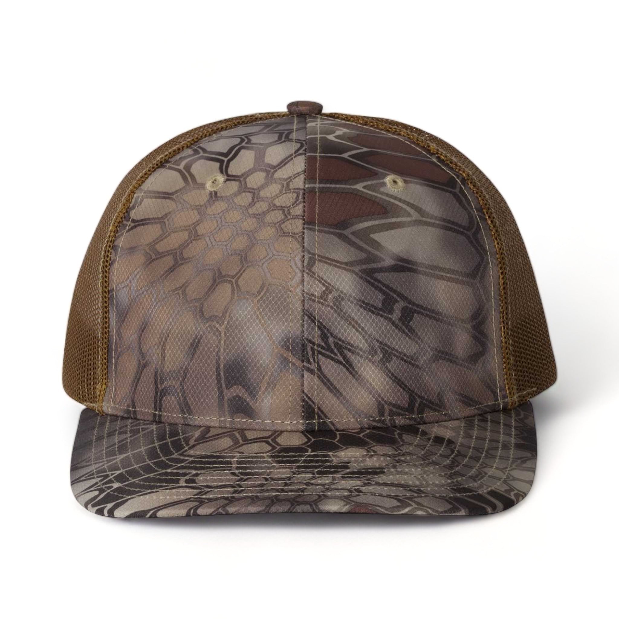 Front view of Richardson 112P custom hat in kryptek highlander - buck