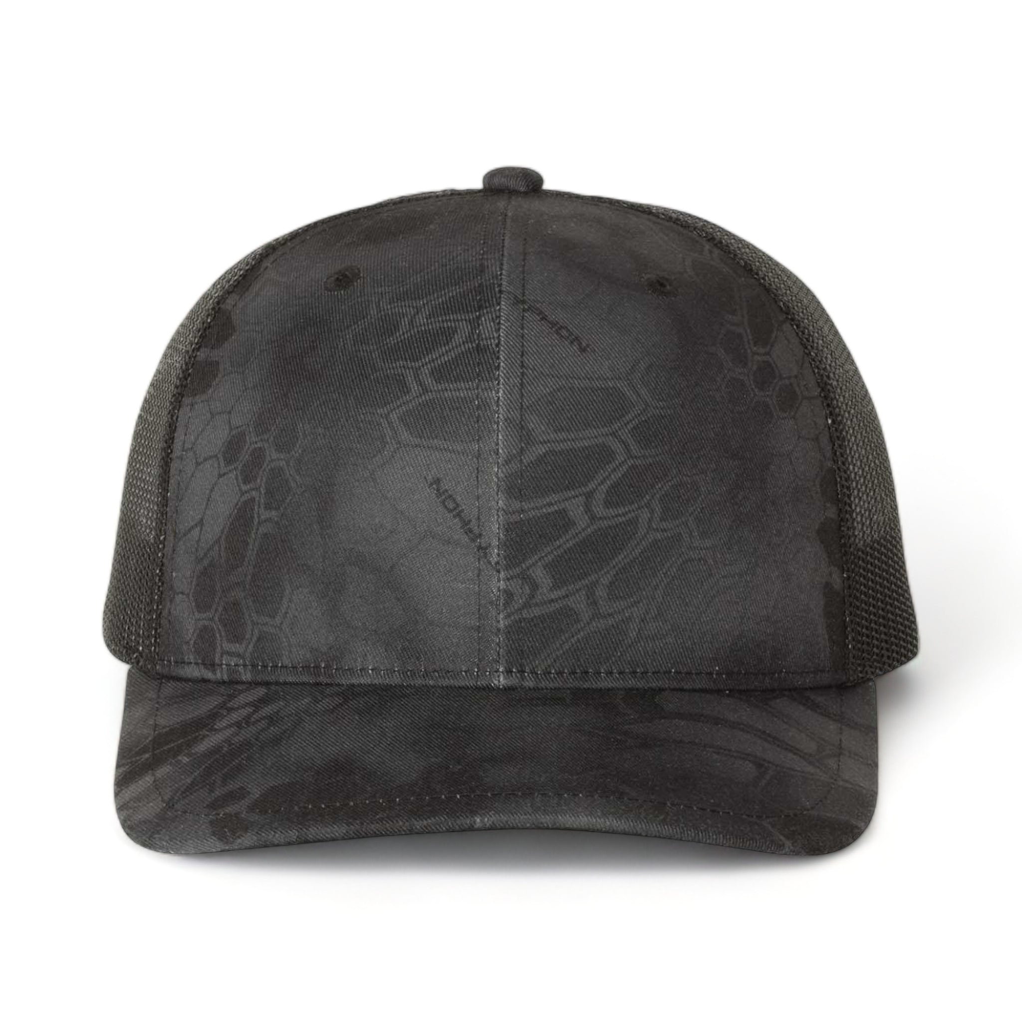 Front view of Richardson 112P custom hat in kryptek typhon and black