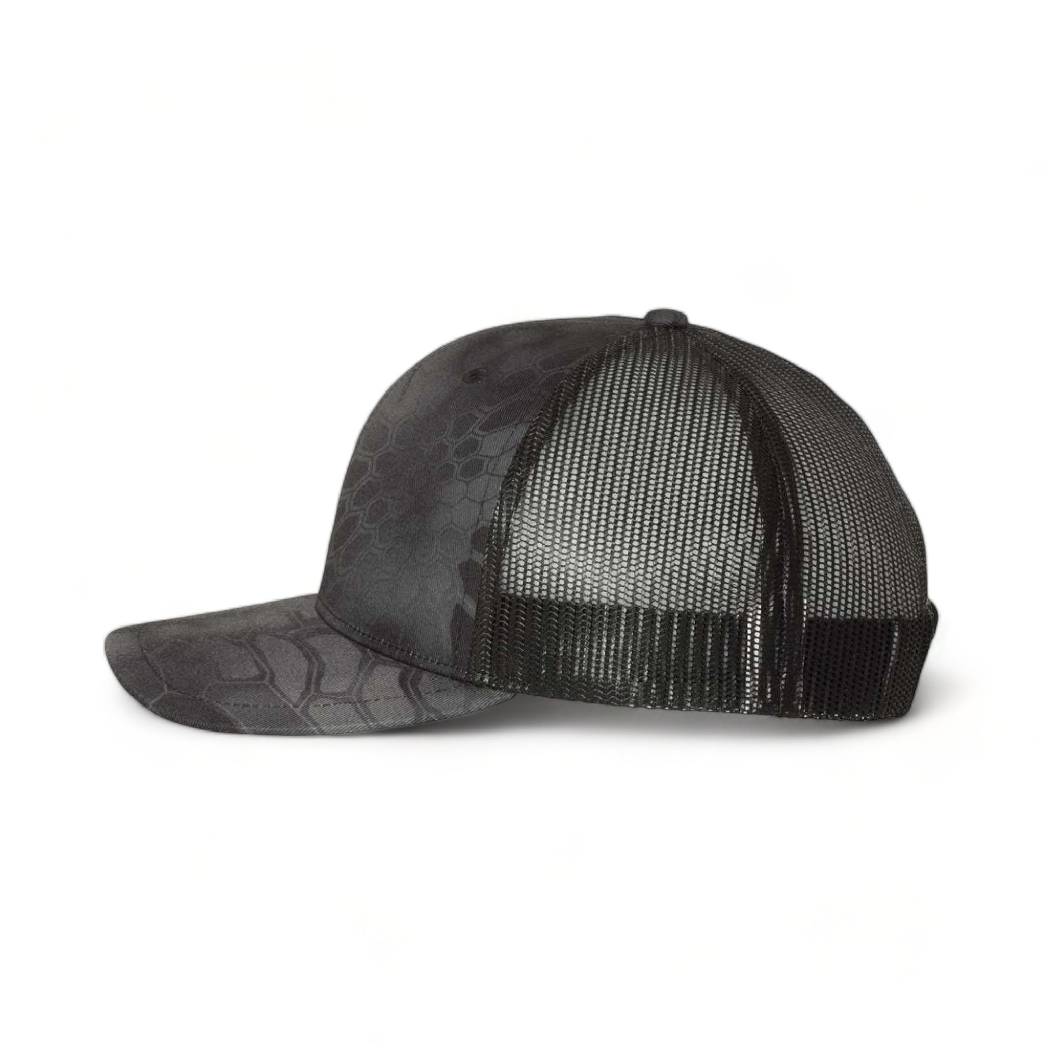 Side view of Richardson 112P custom hat in kryptek typhon and black