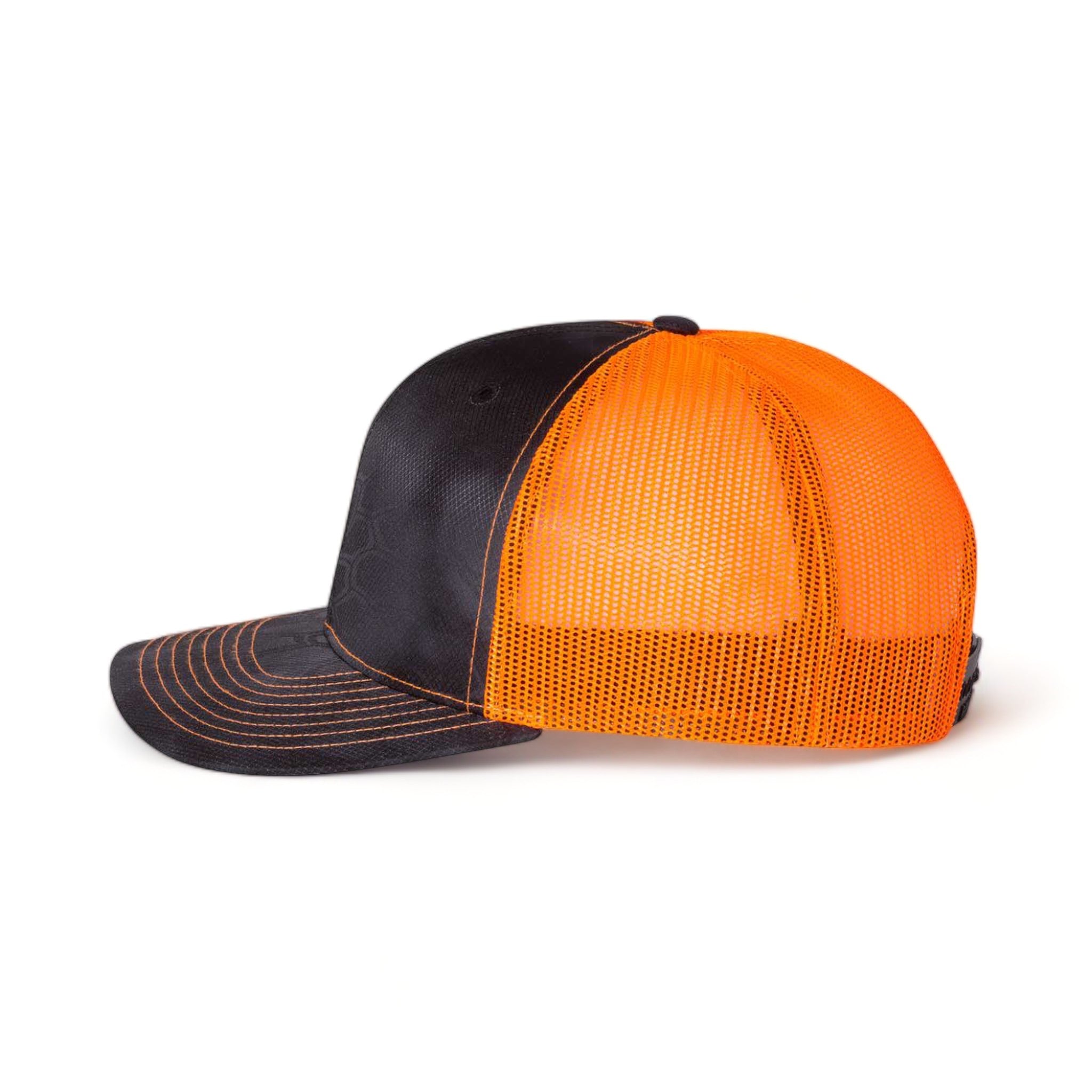 Side view of Richardson 112P custom hat in kryptek typhon and neon orange