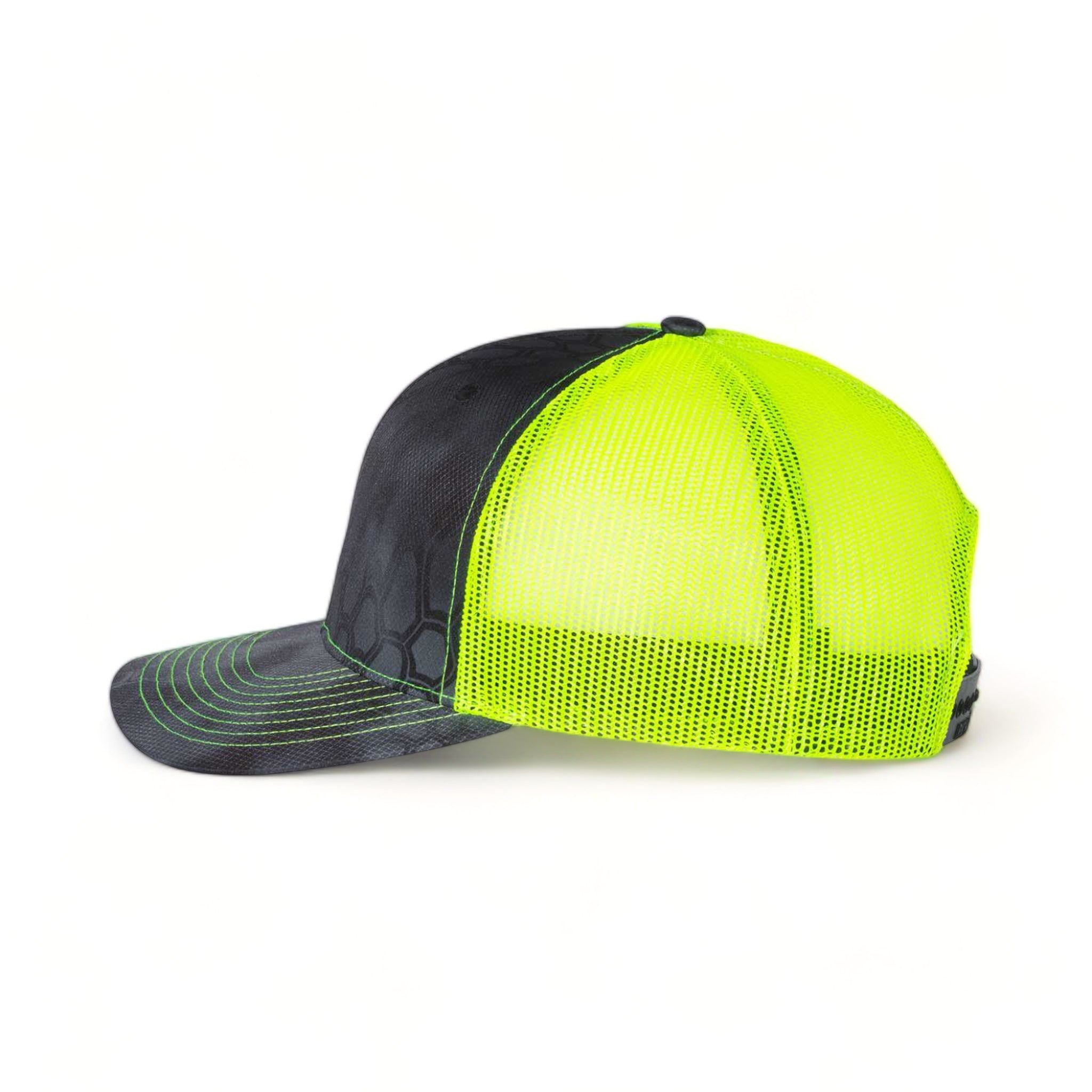 Side view of Richardson 112P custom hat in kryptek typhon and neon yellow