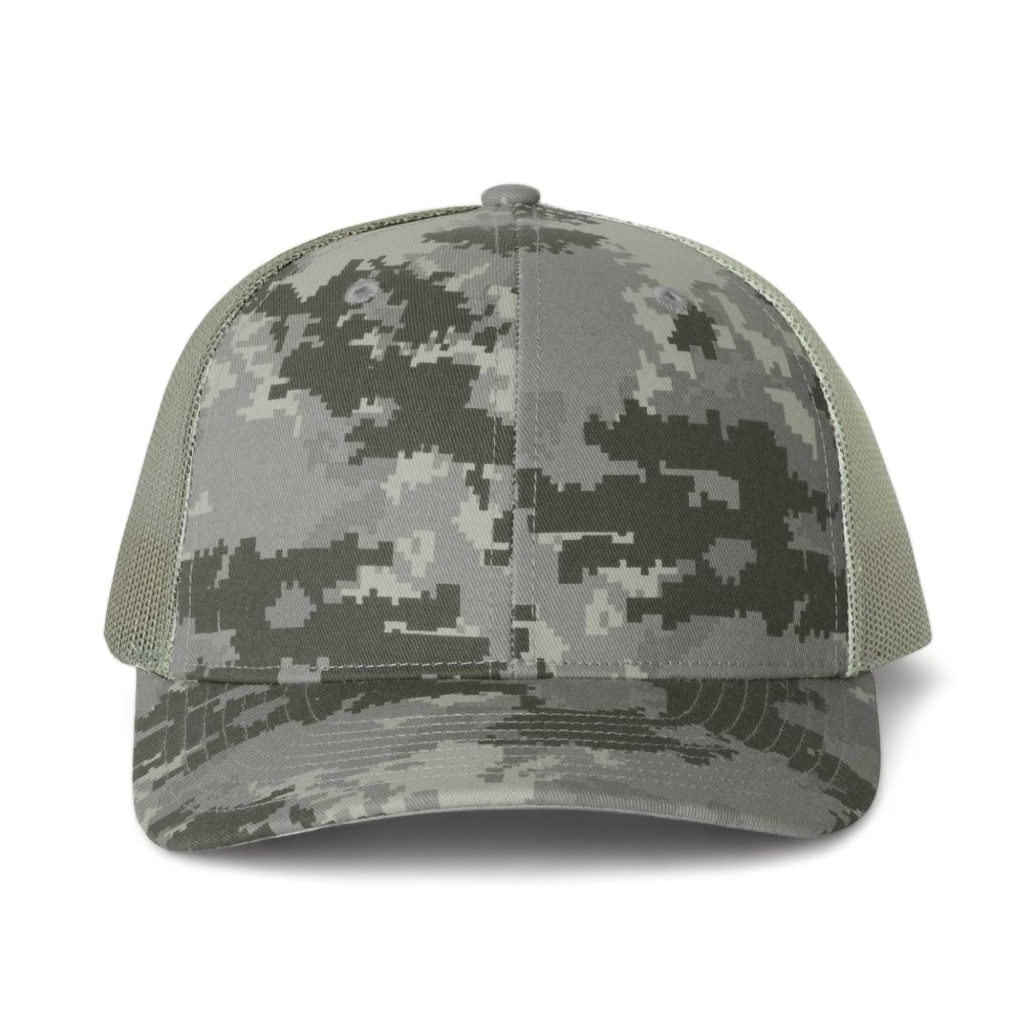 Front view of Richardson 112P custom hat in military digital camo and light green