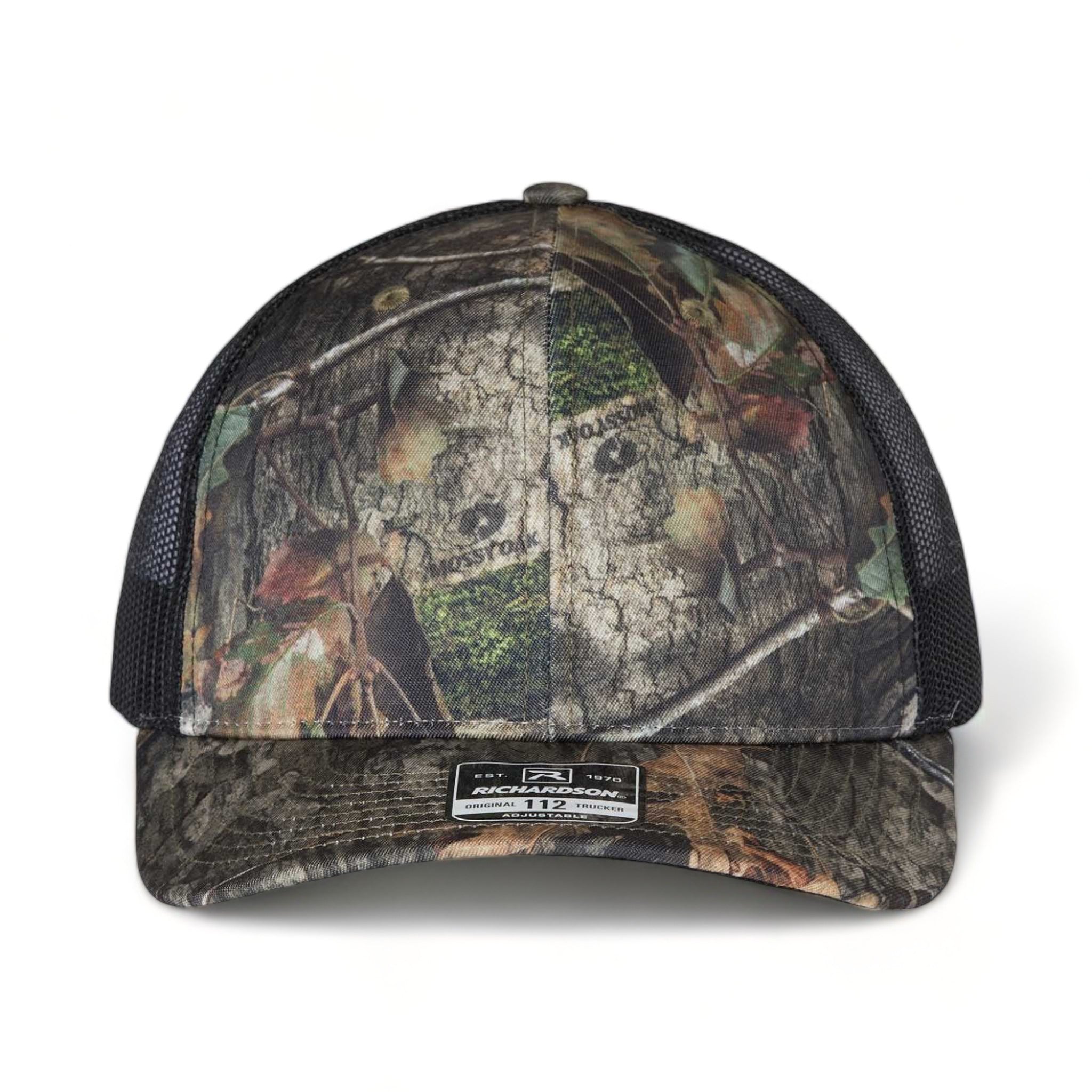 Front view of Richardson 112P custom hat in mossy oak country dna and black