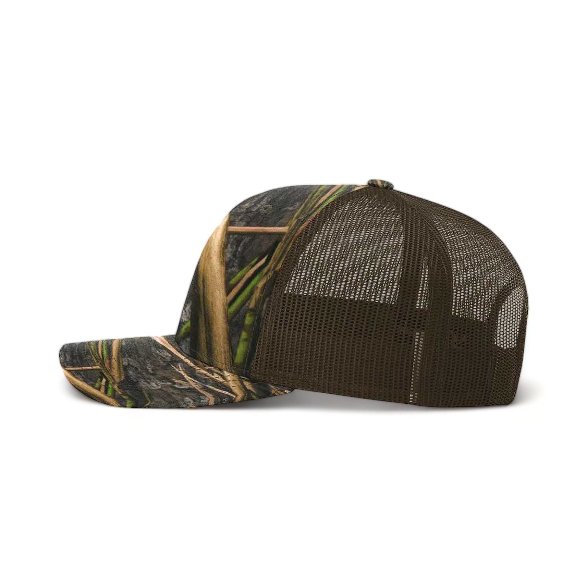 Side view of Richardson 112P custom hat in mossy oak habitat and brown