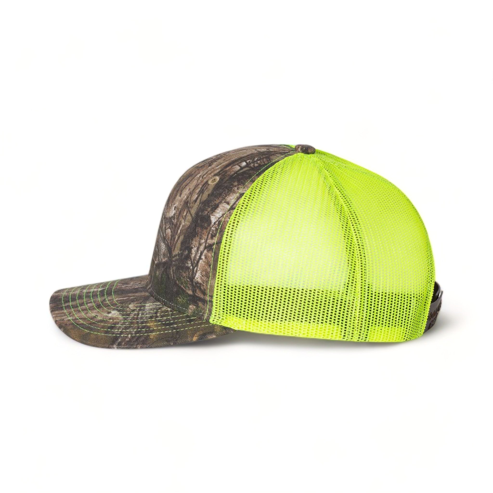 Side view of Richardson 112P custom hat in realtree edge and neon yellow