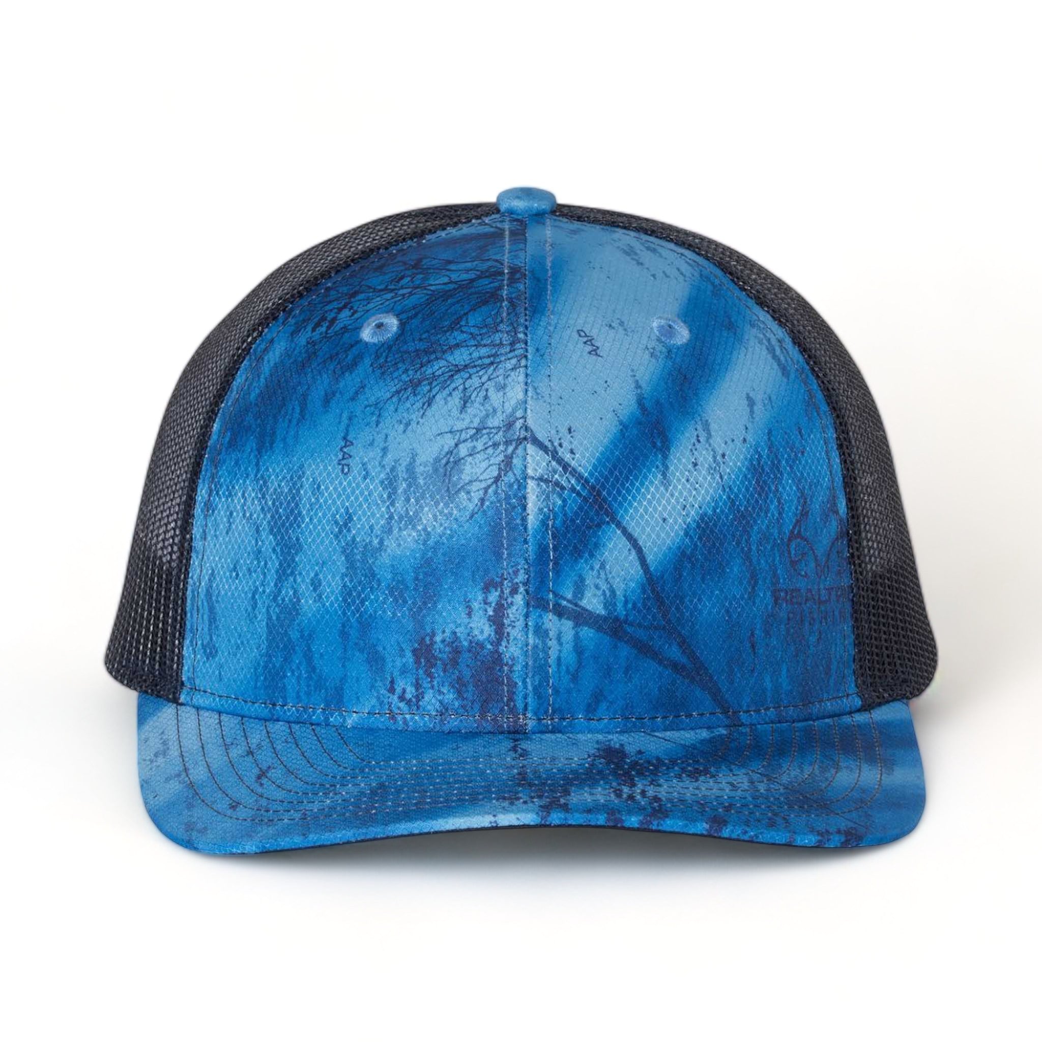 Front view of Richardson 112P custom hat in realtree fishing light blue and navy