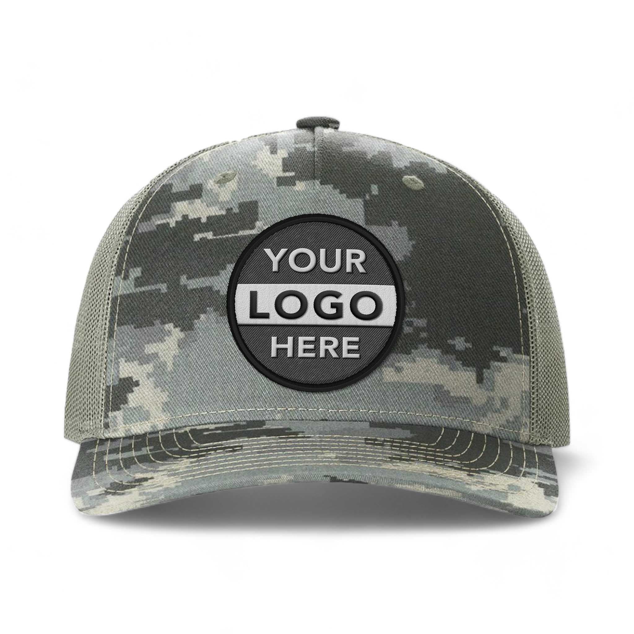 Richardson 112PFP custom embroidered patch hat in digital camo and light green