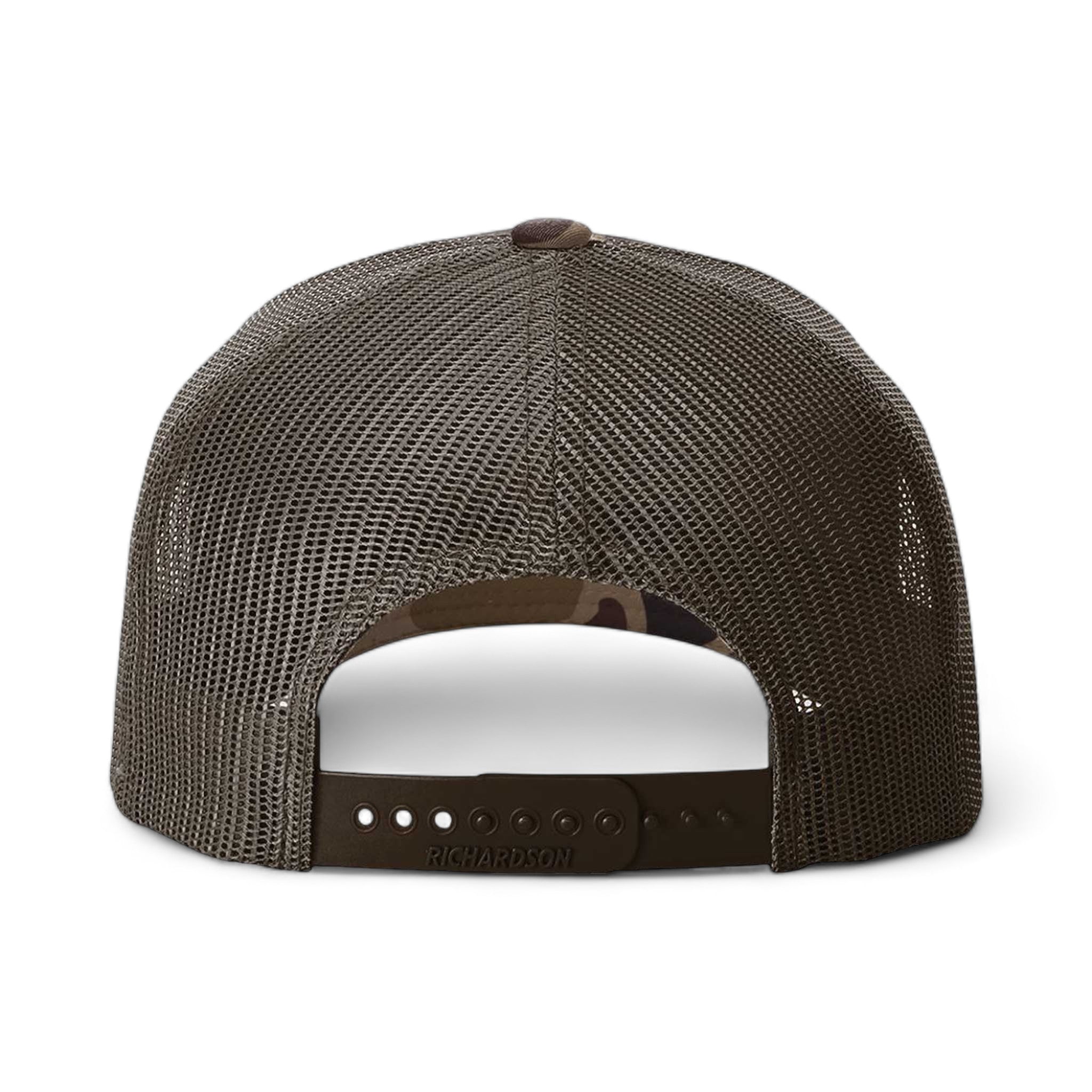 Back view of Richardson 112PFP custom hat in bark duck camo and brown