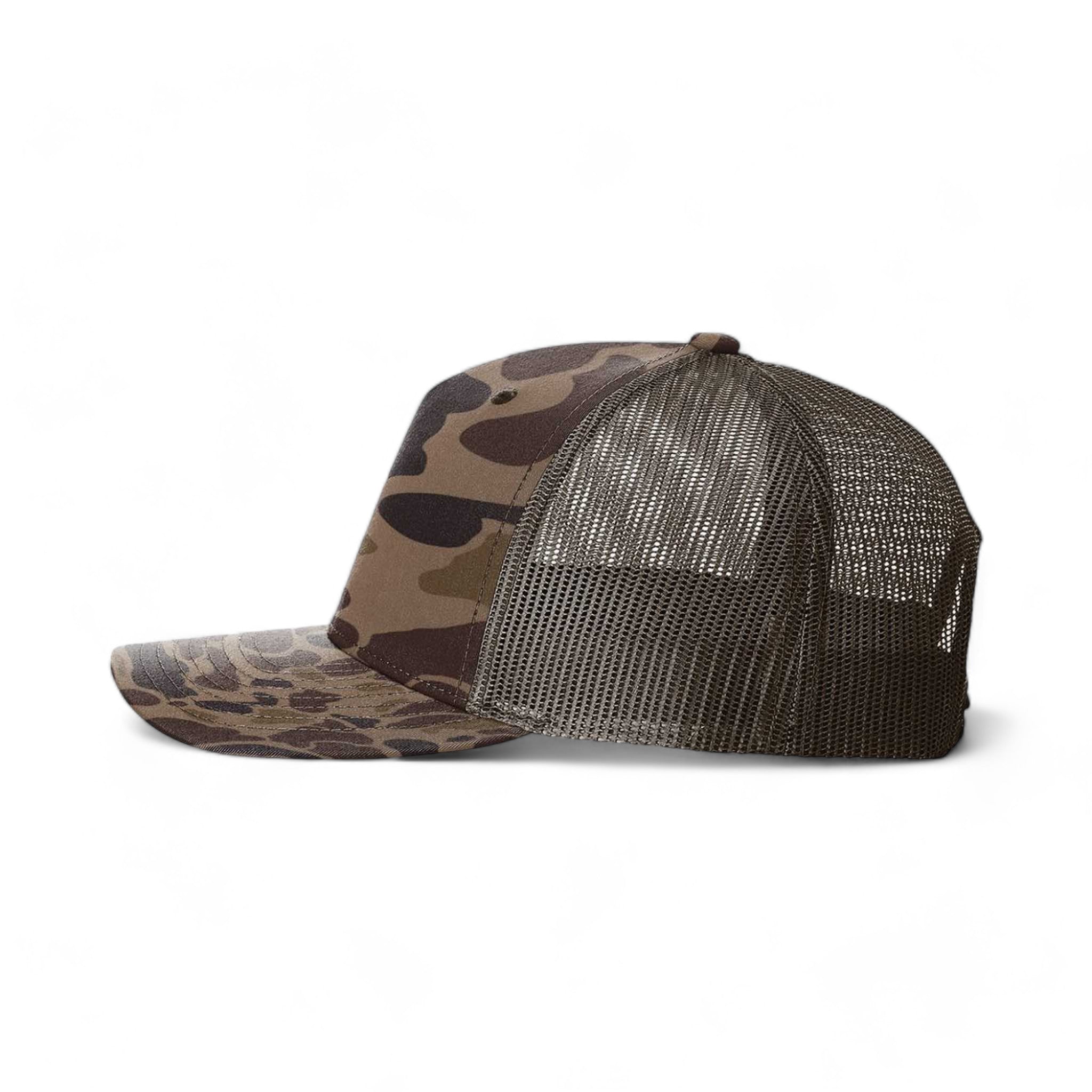 Side view of Richardson 112PFP custom hat in bark duck camo and brown