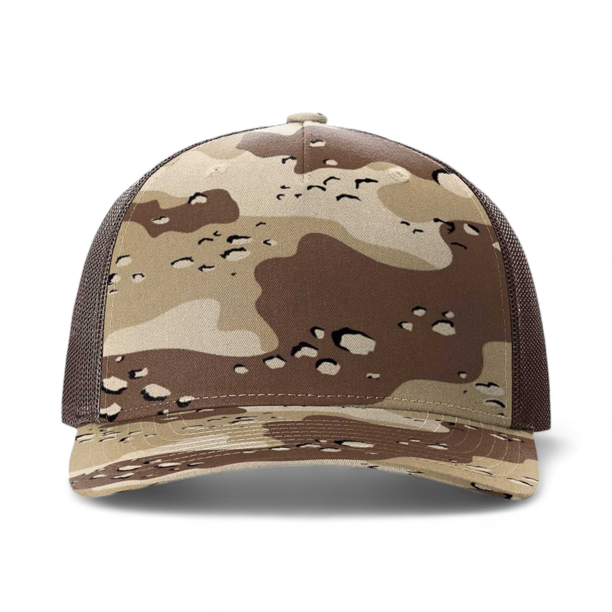 Front view of Richardson 112PFP custom hat in desert camo and brown