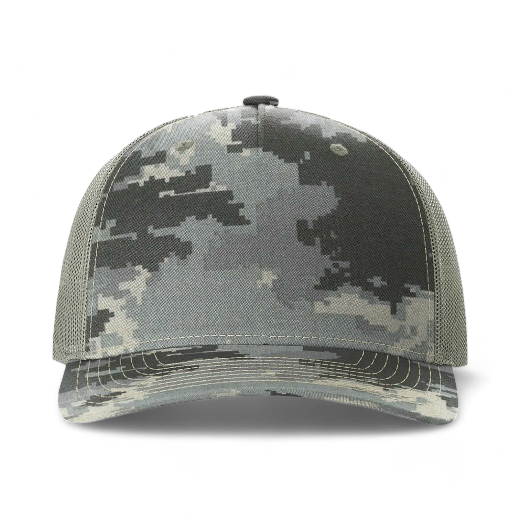 Front view of Richardson 112PFP custom hat in digital camo and light green