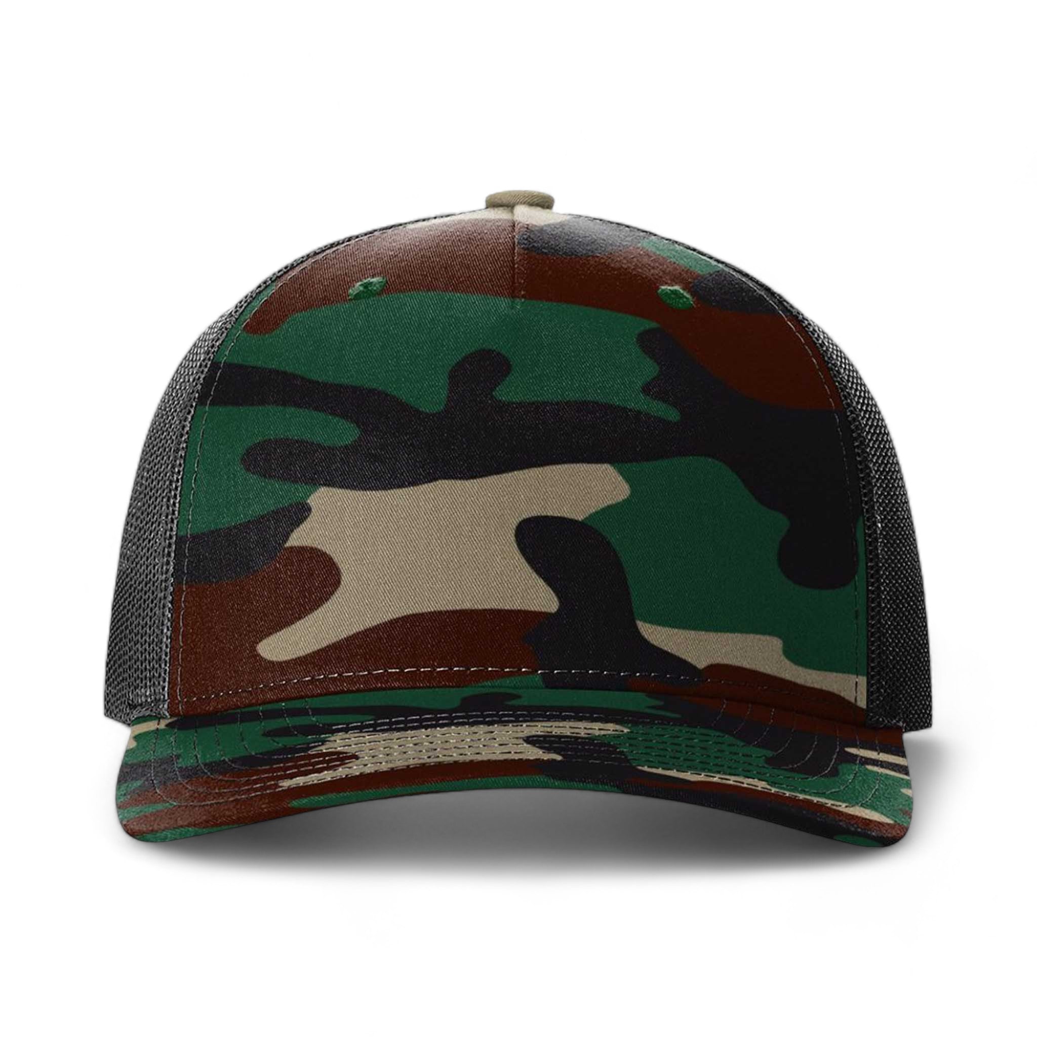 Front view of Richardson 112PFP custom hat in green camo and black