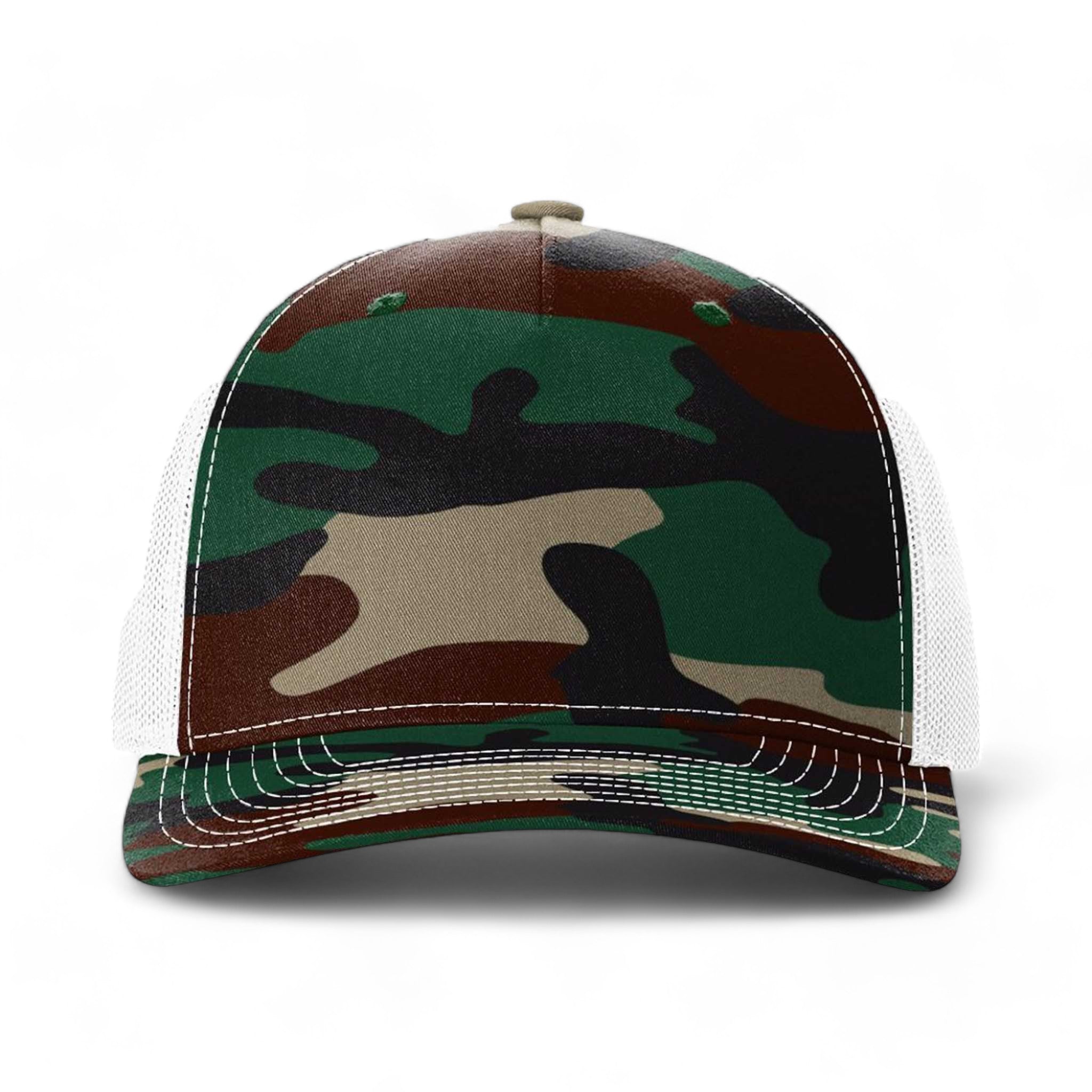 Front view of Richardson 112PFP custom hat in green camo and white