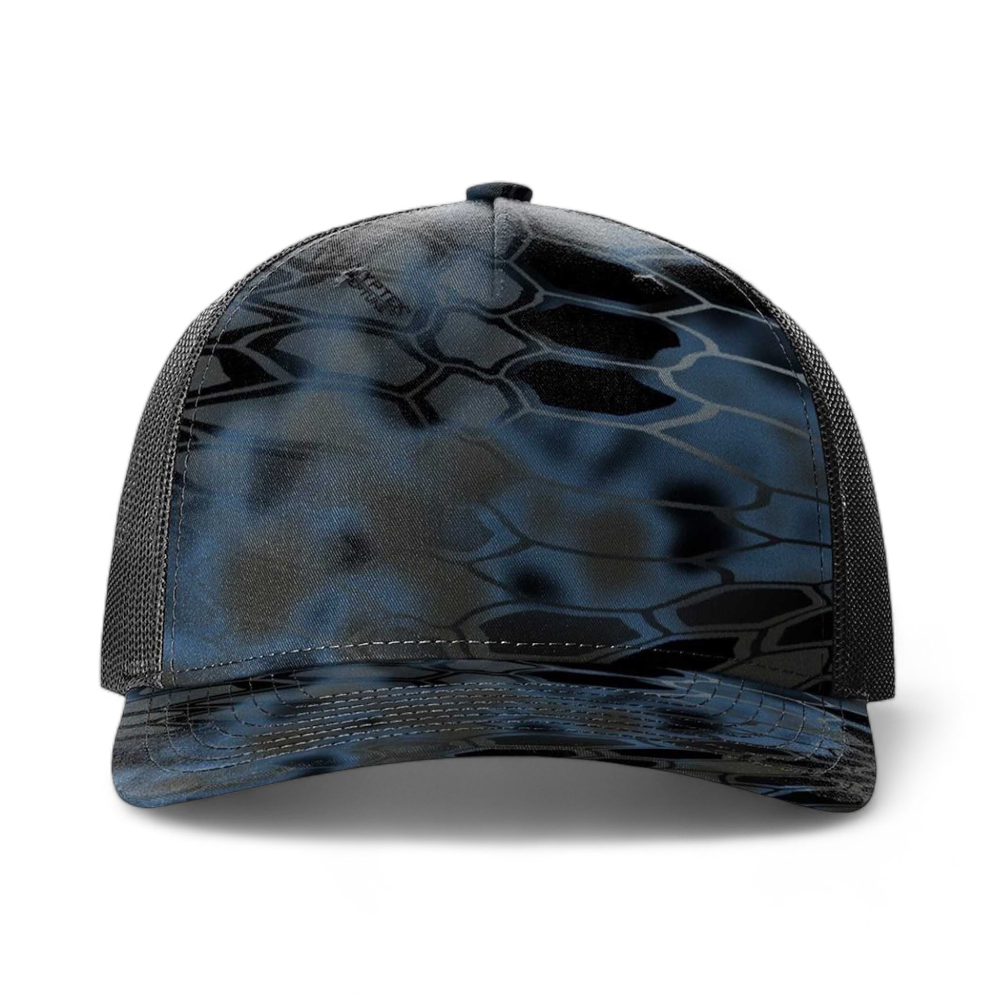 Front view of Richardson 112PFP custom hat in kryptek neptune and black