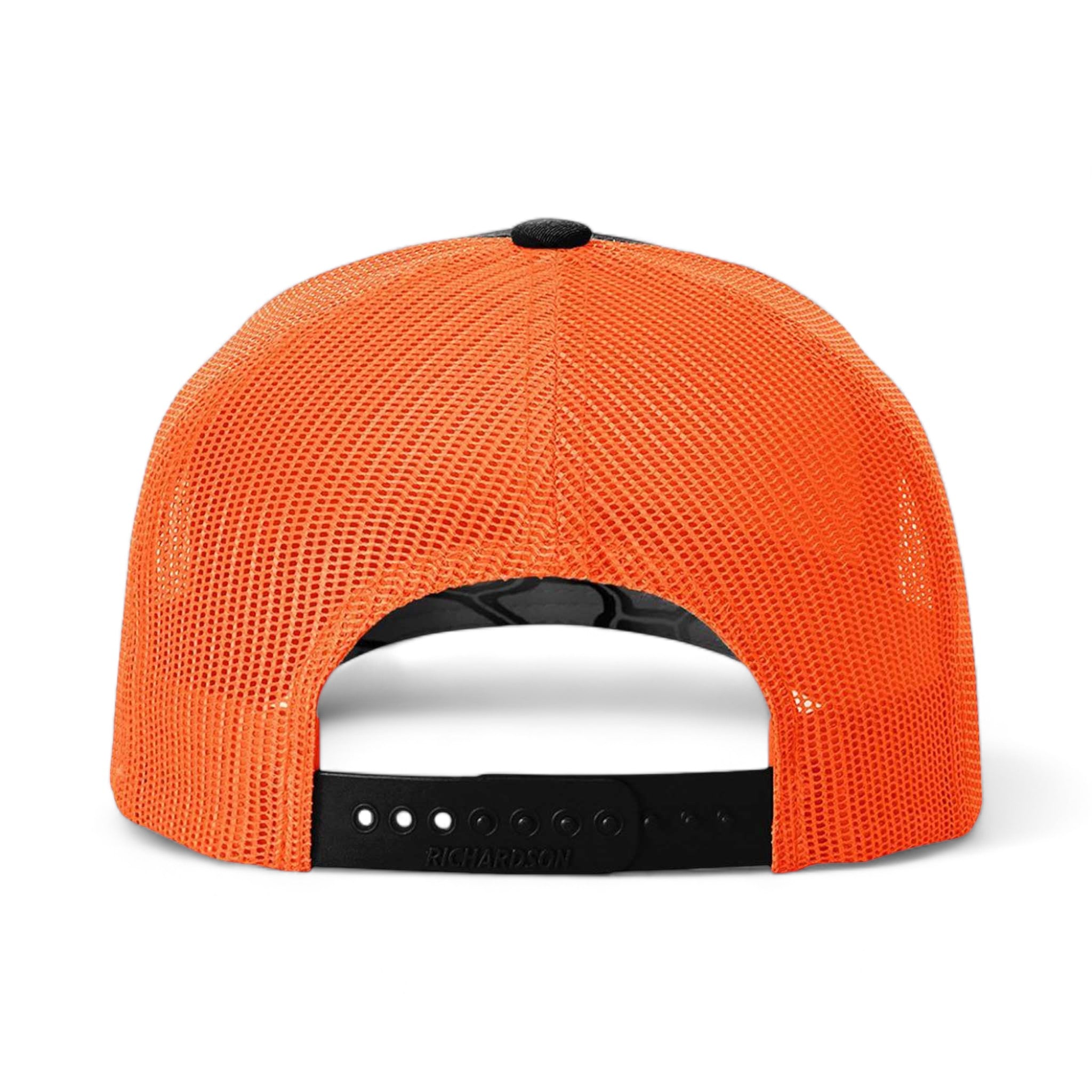 Back view of Richardson 112PFP custom hat in kryptek typhon and neon orange