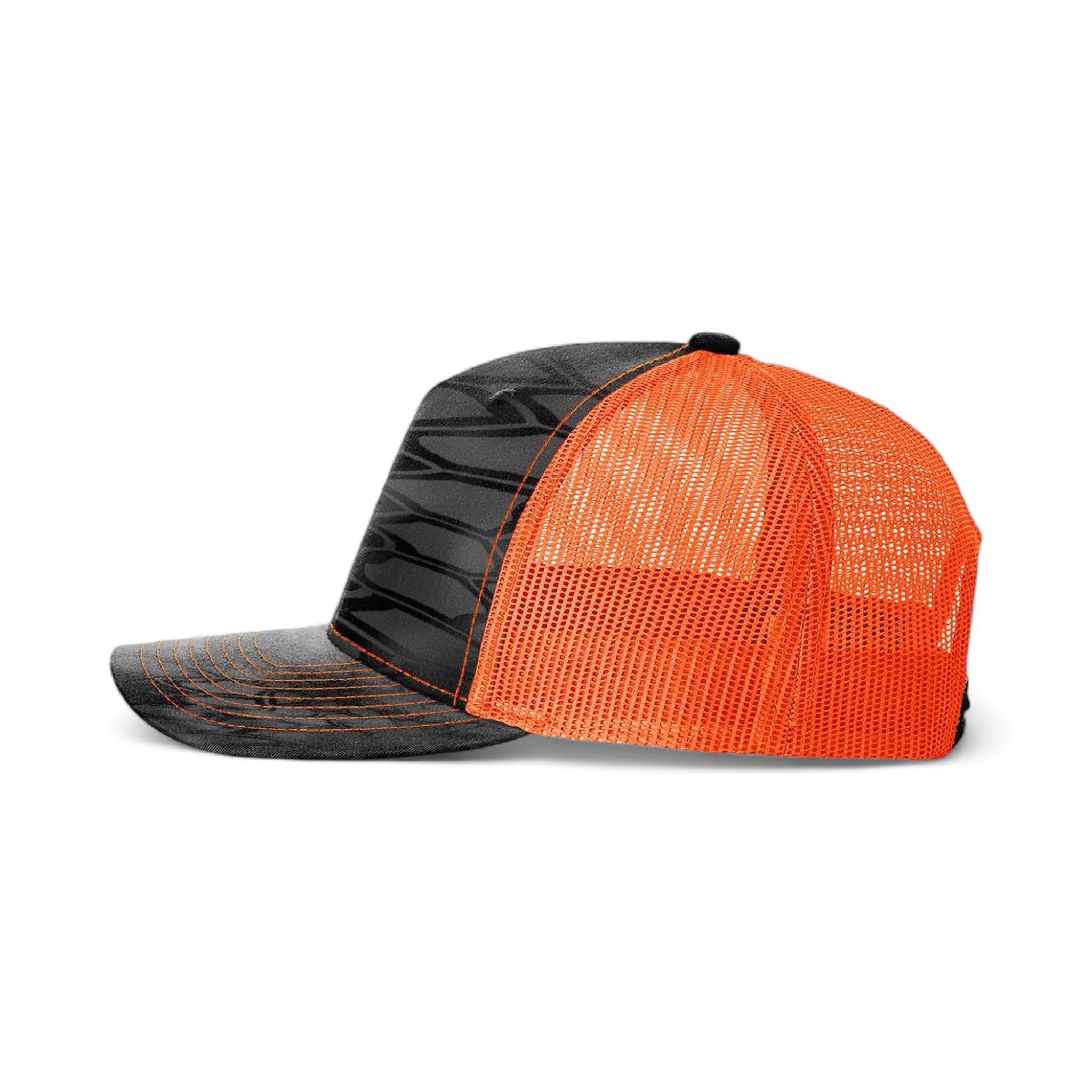 Side view of Richardson 112PFP custom hat in kryptek typhon and neon orange